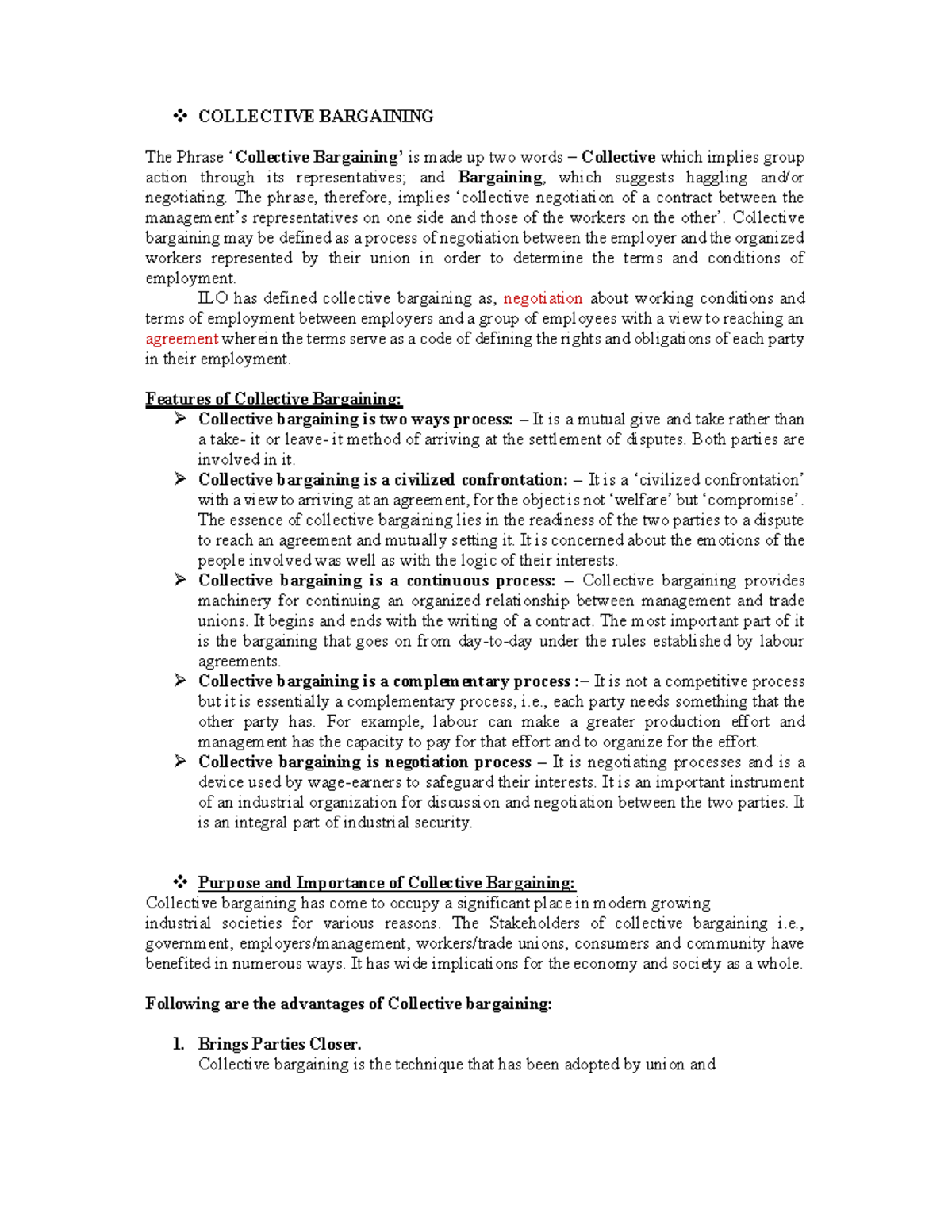 Collective bargaining - Industrial Relations - Studocu