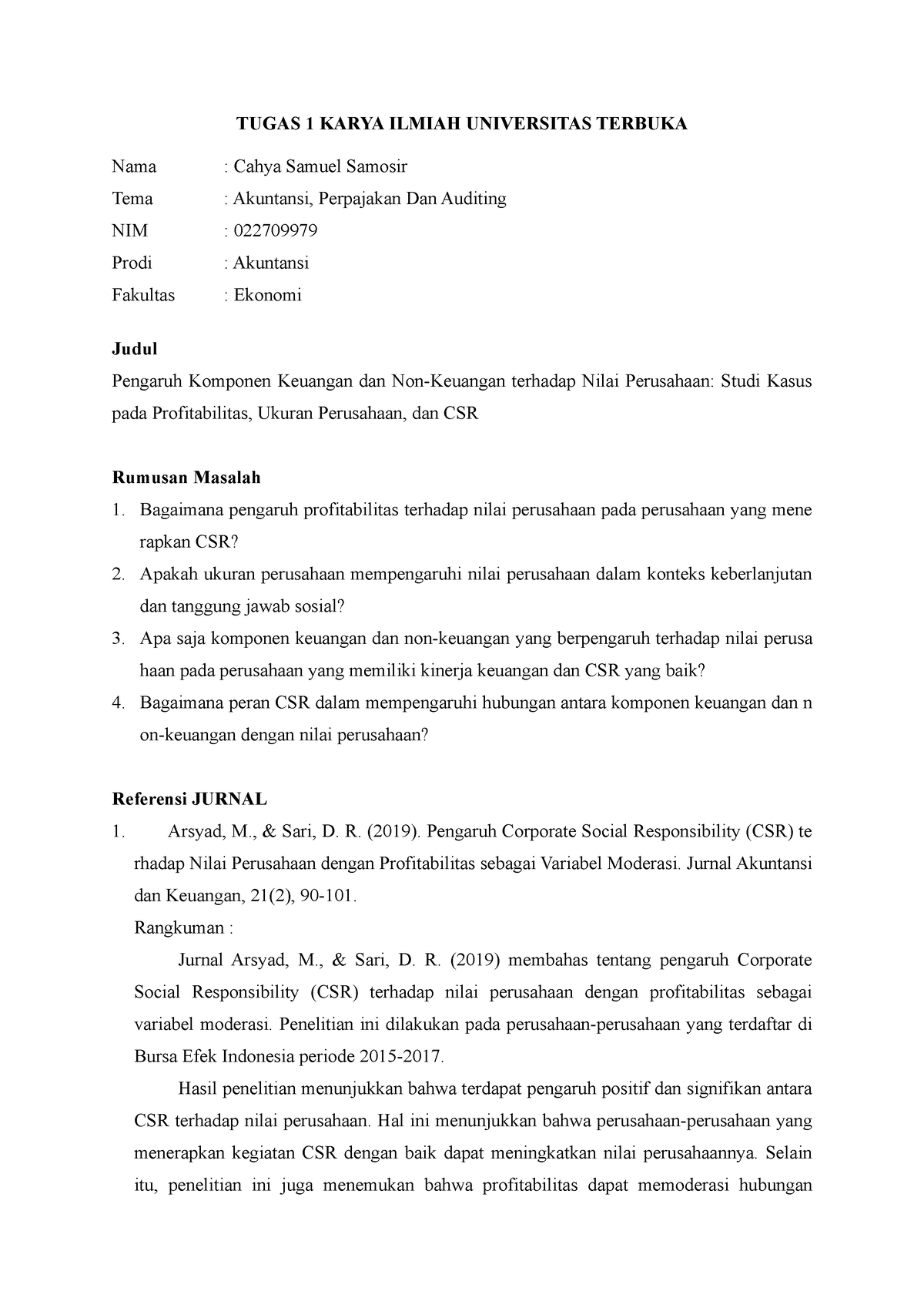 Tugas 1 Karya Ilmiah Cahya Samuel Samosir - TUGAS 1 KARYA ILMIAH ...