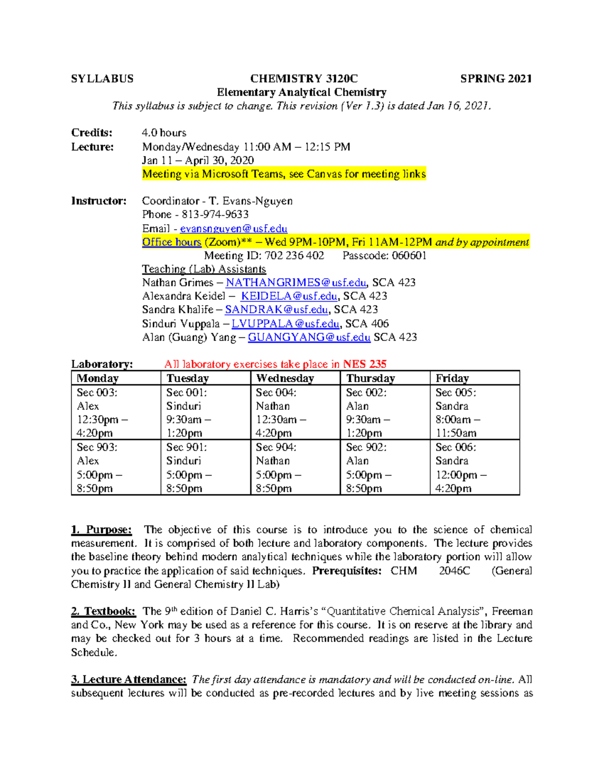 CHM 3120C Lecture Syllabus - Spring 2021 - 16Jan2021 - ver 1 - SYLLABUS ...