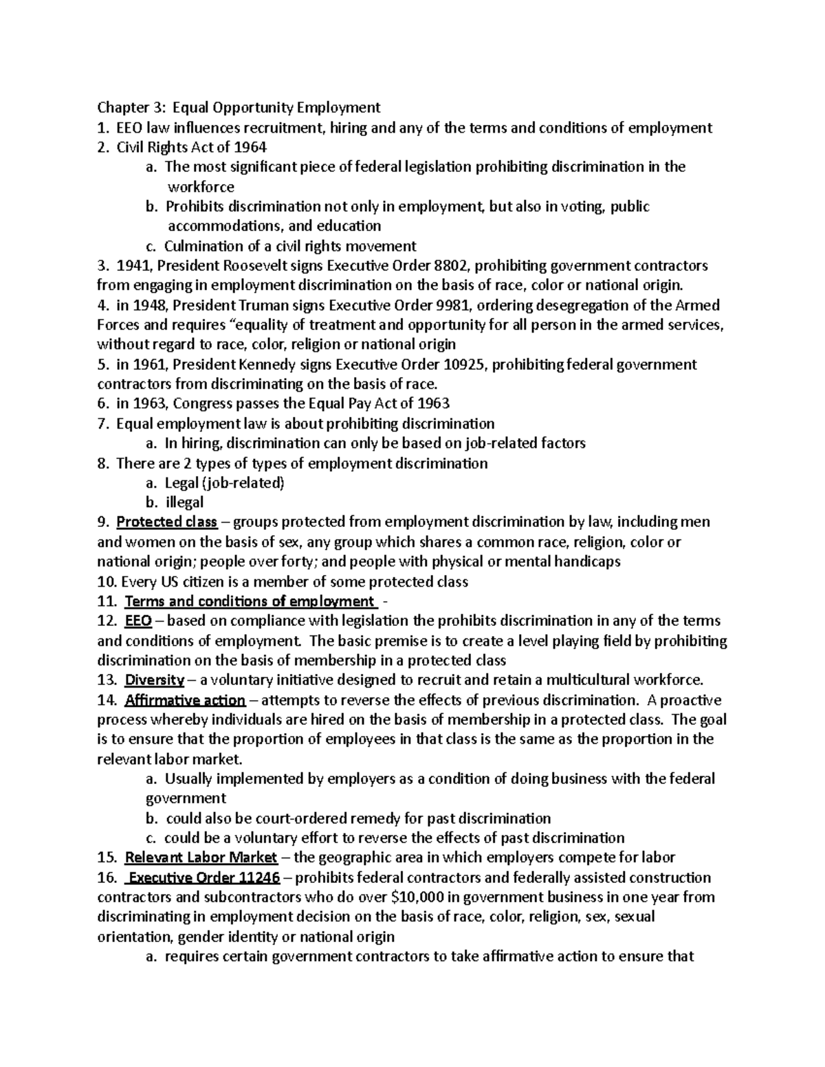 Chapter 3 Notes - Chapter 3: Equal Opportunity Employment EEO Law ...