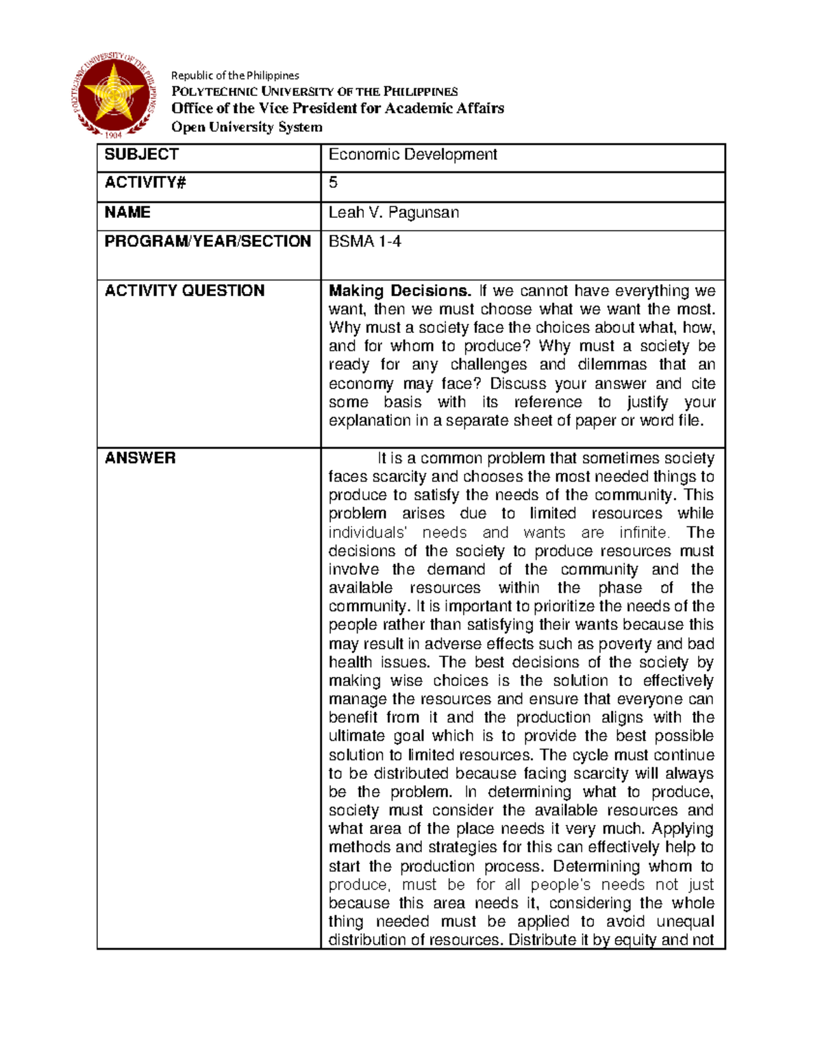 Activity 5 - Notes - Republic of the Philippines POLYTECHNIC UNIVERSITY ...