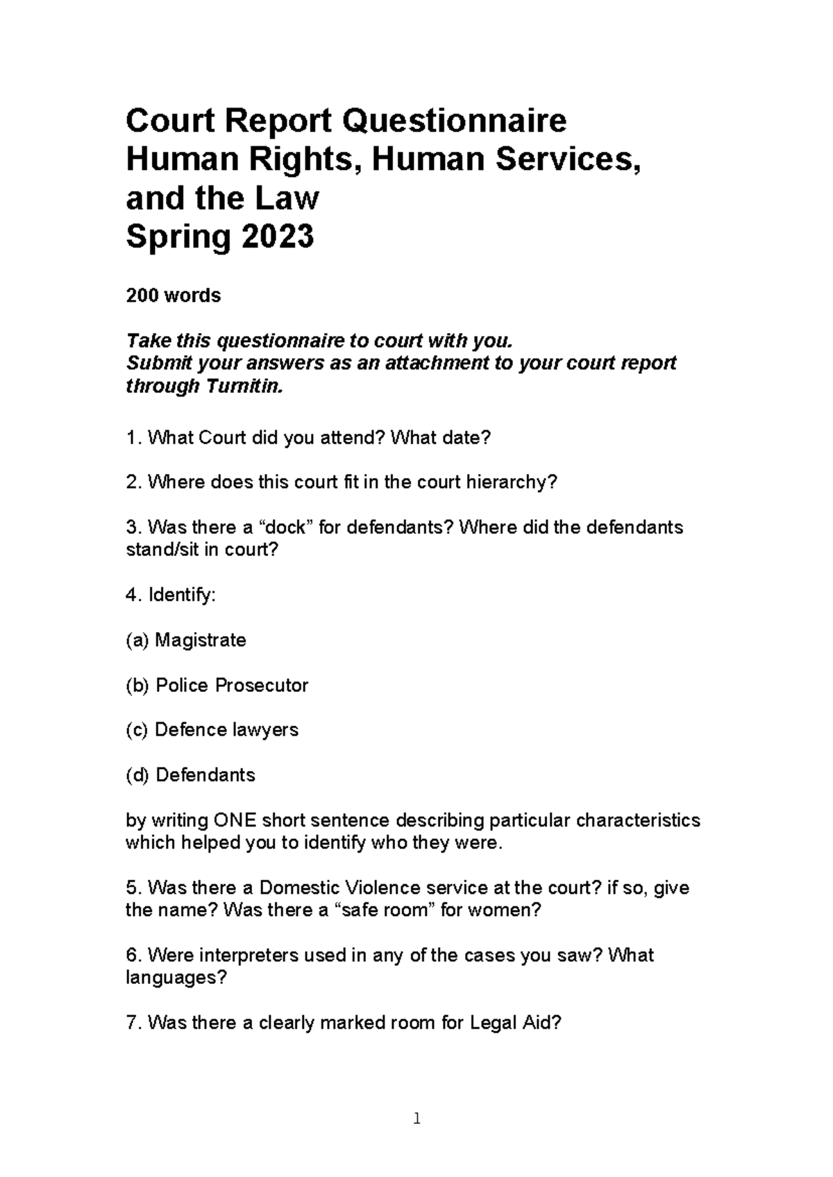 Court Report Questionnaire 2023 - Court Report Questionnaire Human ...