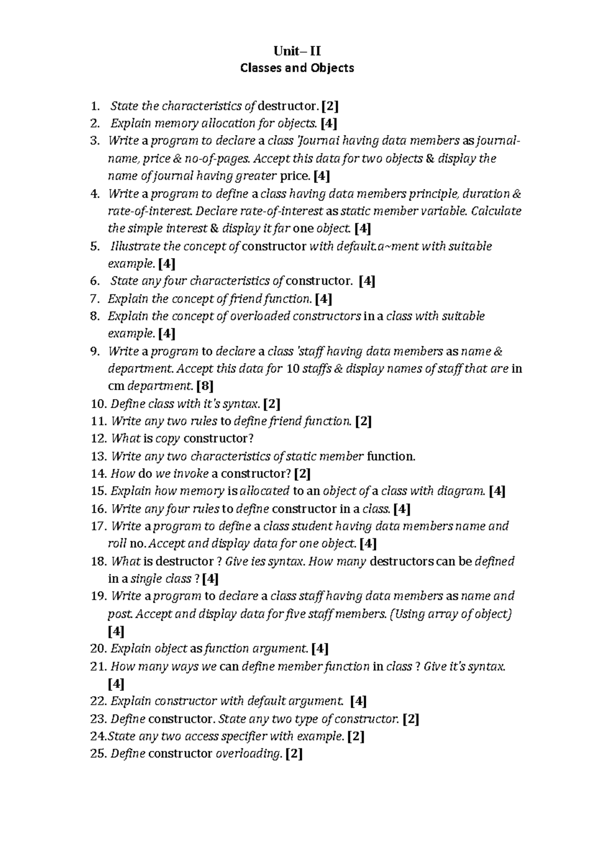 Chapter-02 - Nice notes - Unit– II Classes and Objects State the ...