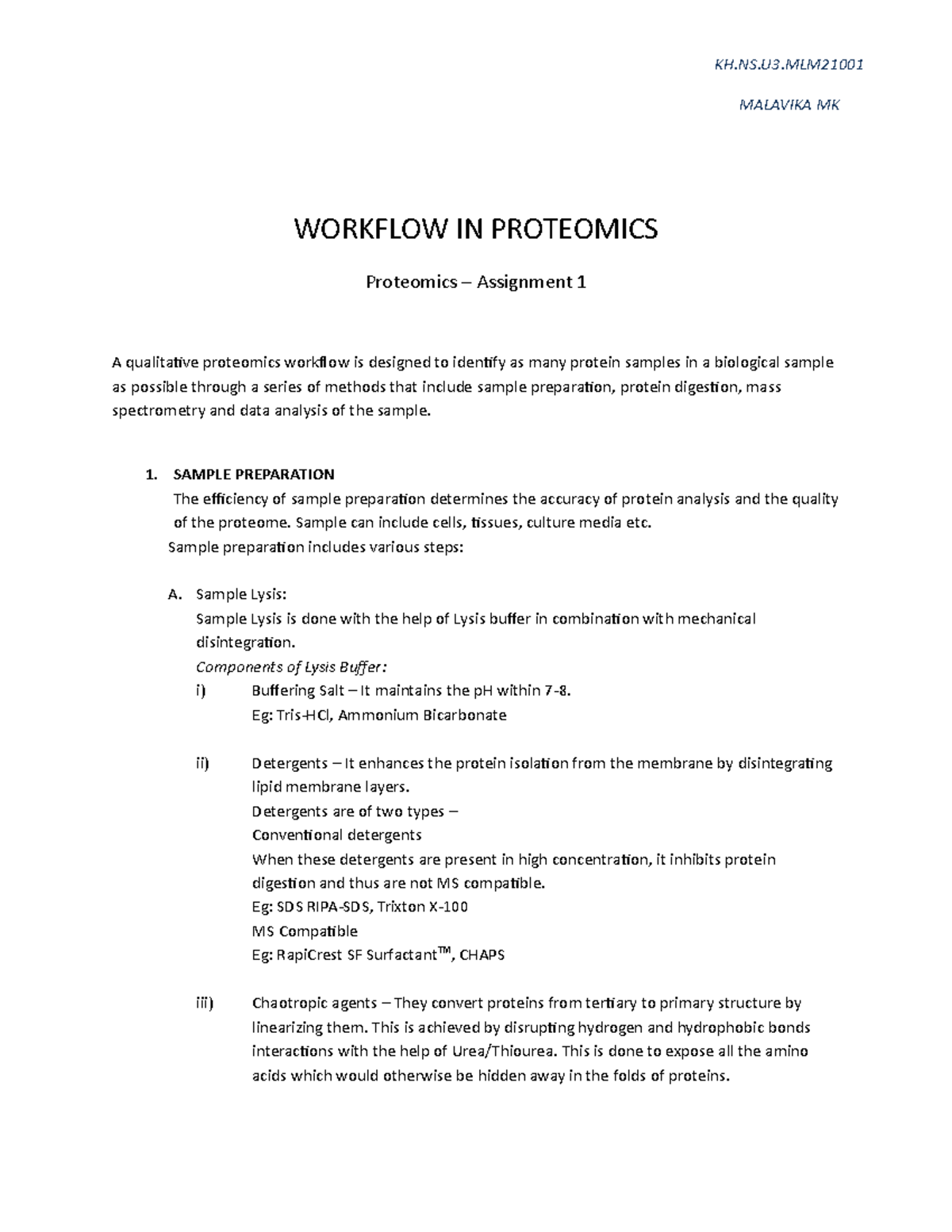 Workflow in Proteomics - WORKFLOW IN PROTEOMICS Proteomics – Assignment ...