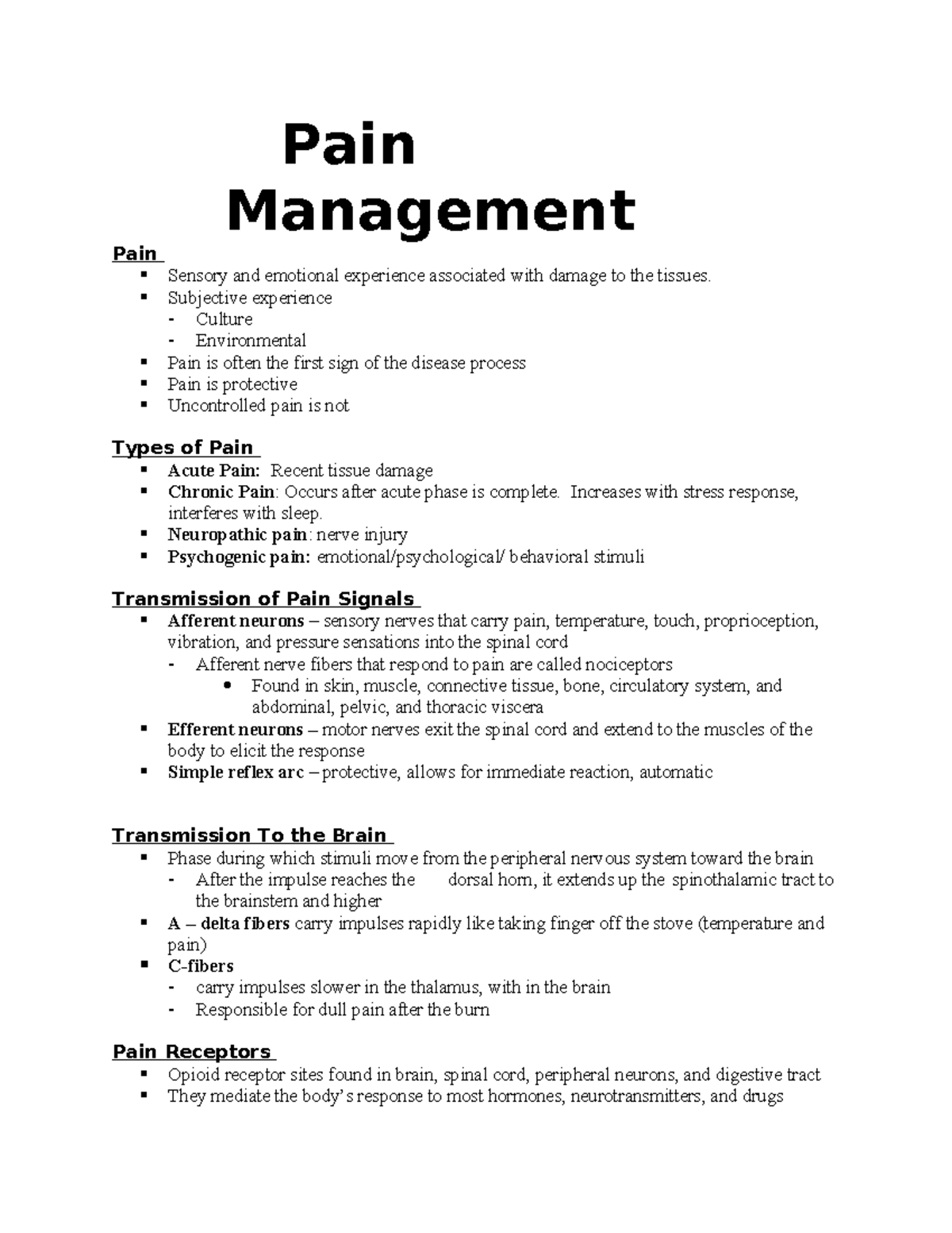 Pain Management - pain managment - Pain Management Pain Sensory and ...