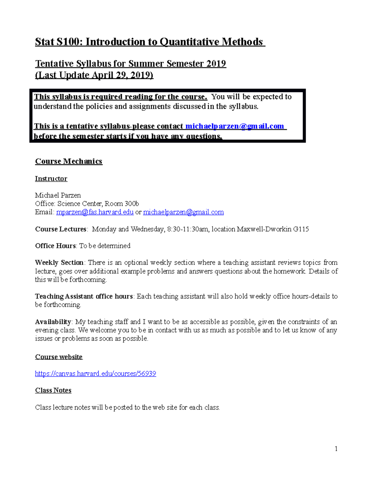 Parzen Stat100 Syllabus Summer 2019 V13 - Stat S100: Introduction to ...