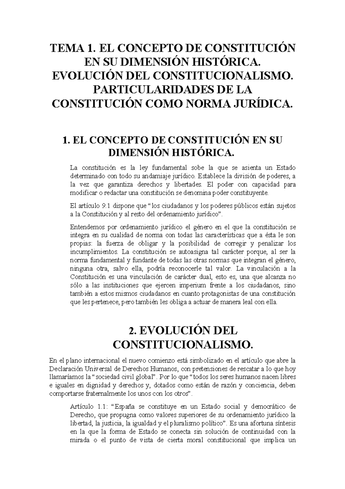 Tema 1 de Constitucional - TEMA 1. EL CONCEPTO DE CONSTITUCIÓN EN SU ...