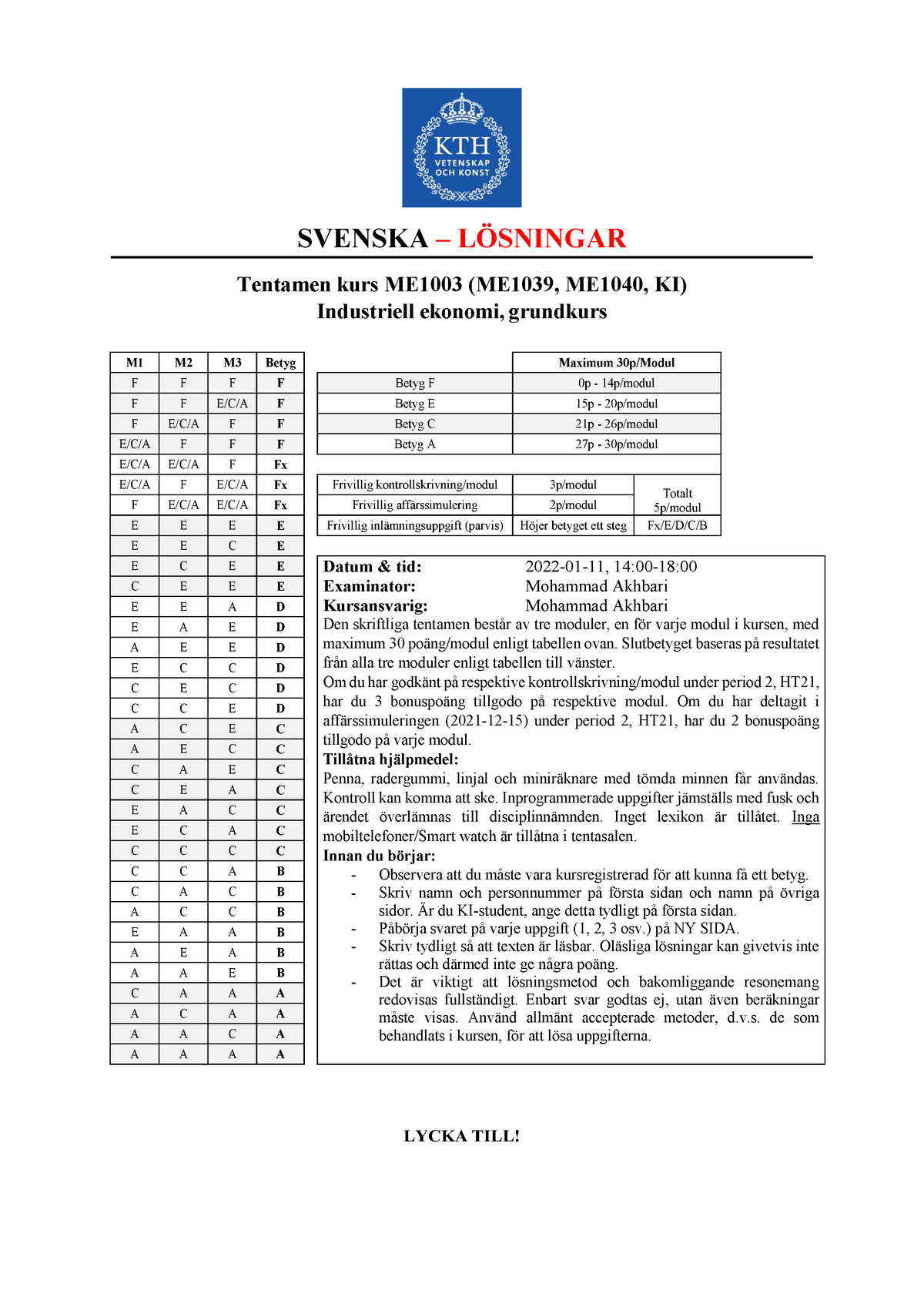 ME1003 Tentamen P2 2022-01-11 Frågor Och Svar - SVENSKA – LÖSNINGAR ...