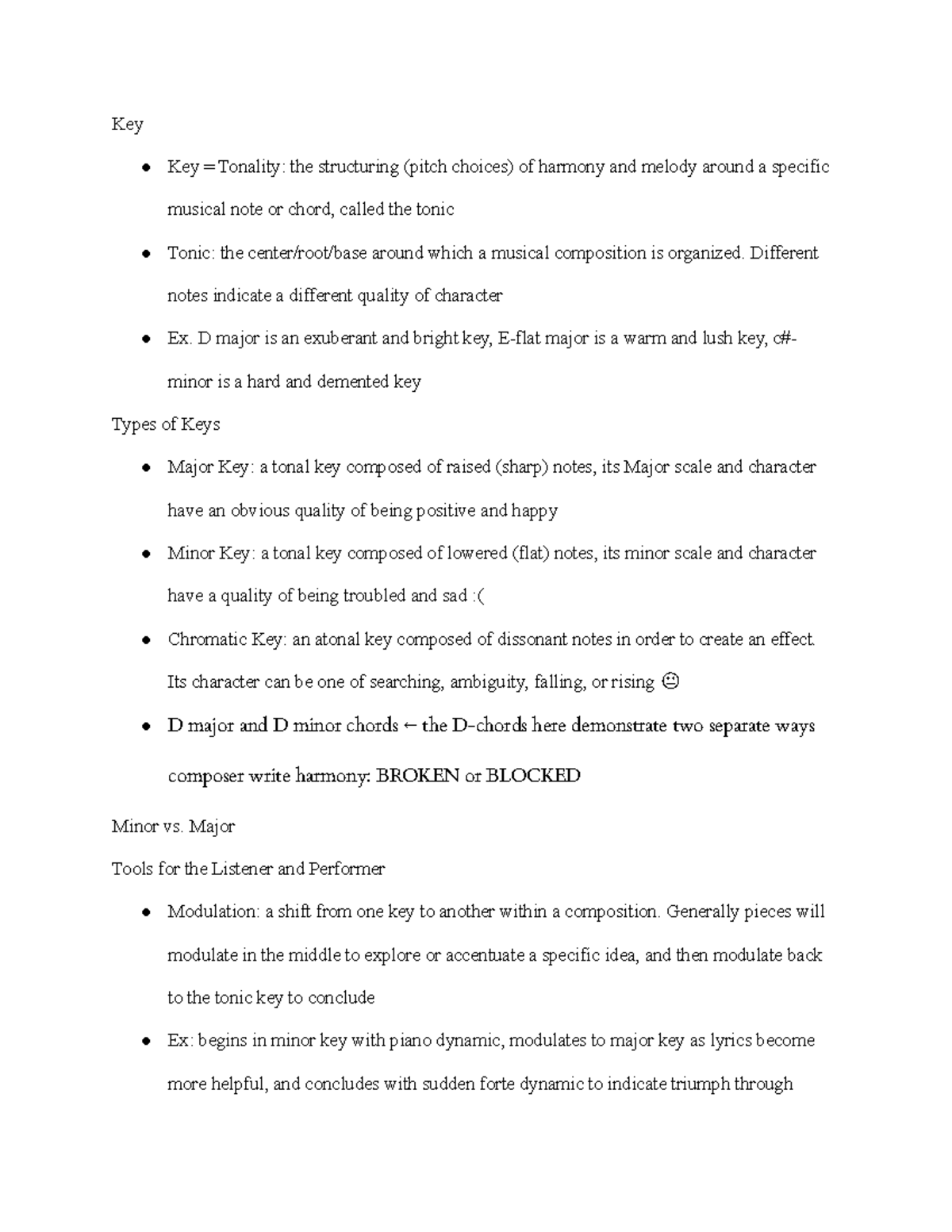 MUS #2 - notes during class lecture #2 - Key Key = Tonality: the ...