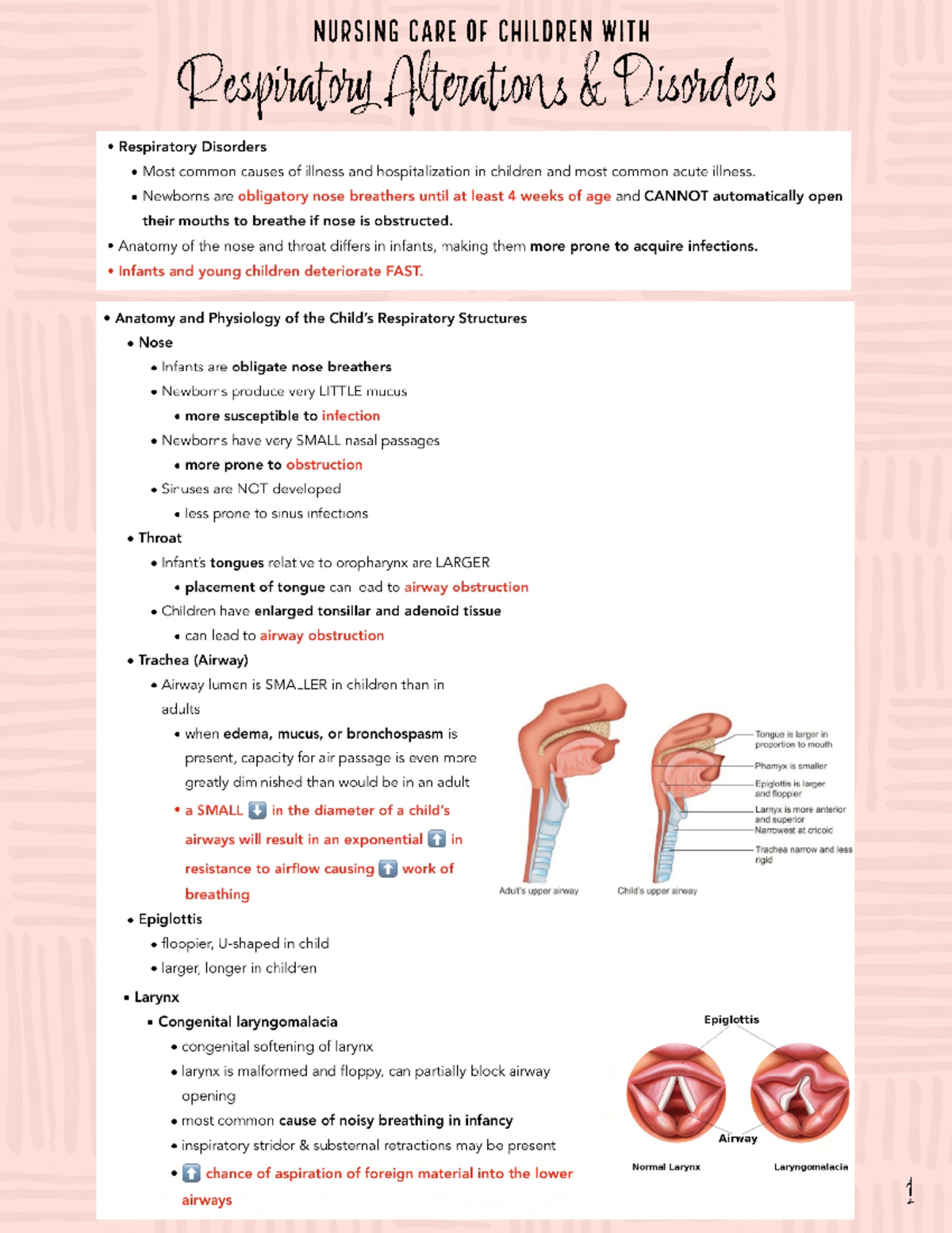 Pediatric Respiratory SG - NURSING CARE OF CHILDREN WITH Respiratory ...