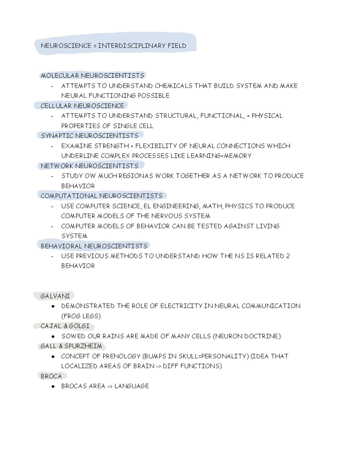 Biopsych CH1 notes - NEUROSCIENCE INTERDISCIPLINARY FIELD MOLECULAR ...
