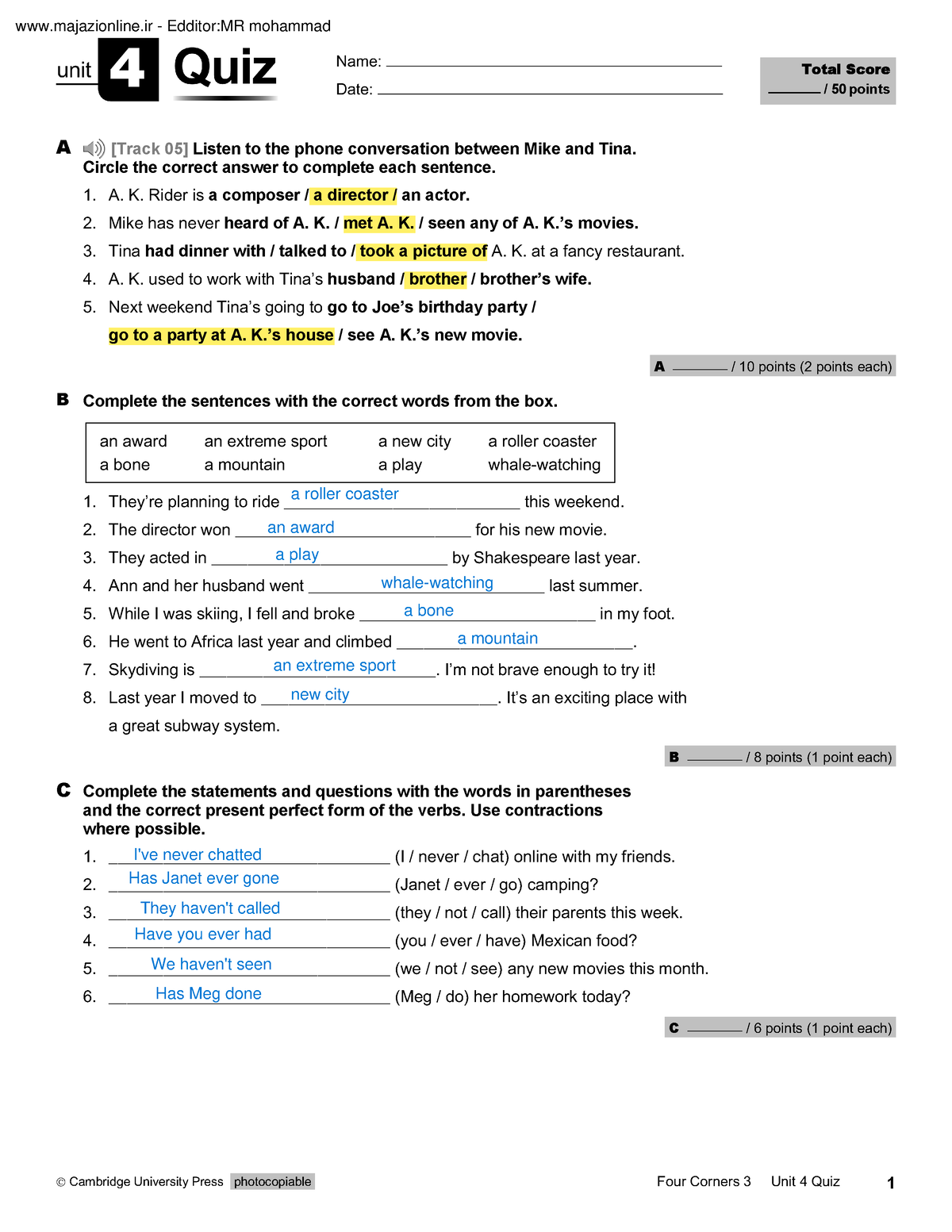 Fc Q Quiz De Ingles Resuelto Cambridge University Press