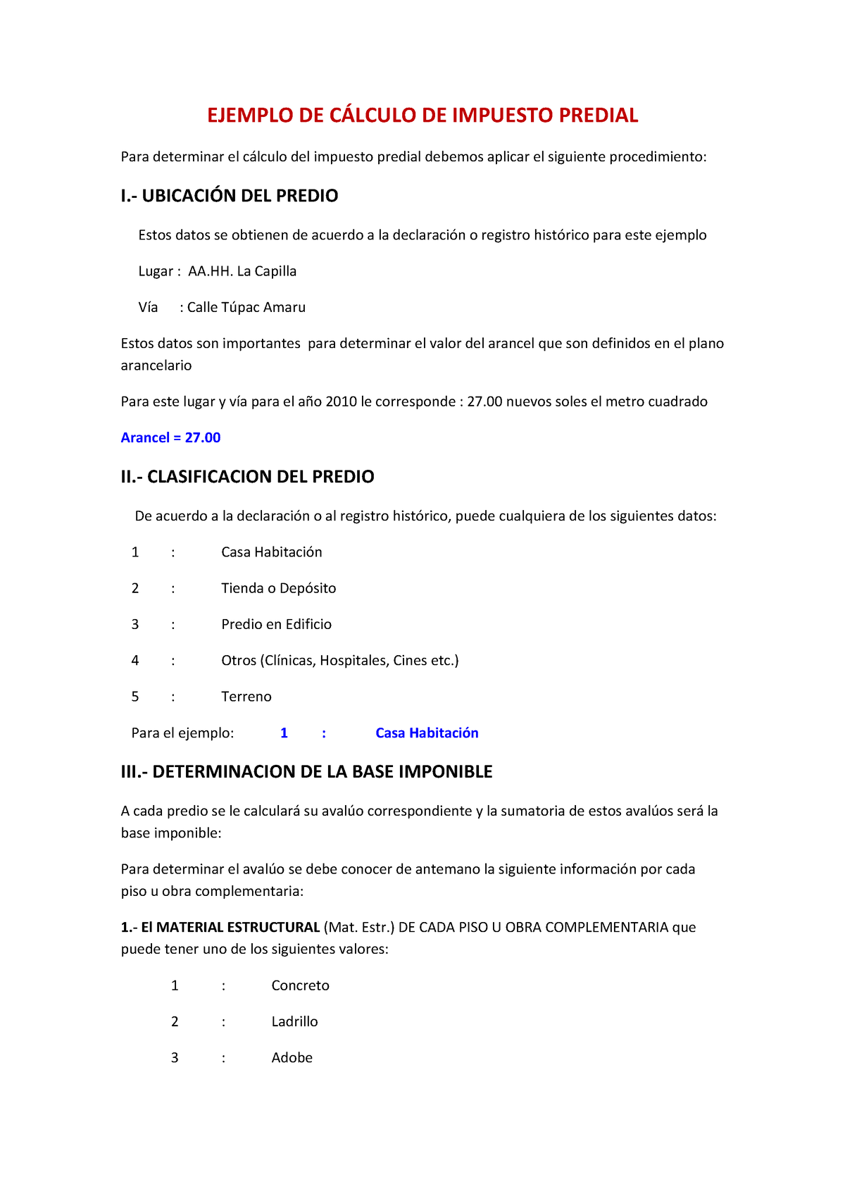 Ejemplo DE Calculo DE Impuesto Predial - EJEMPLO DE CÁLCULO DE IMPUESTO ...