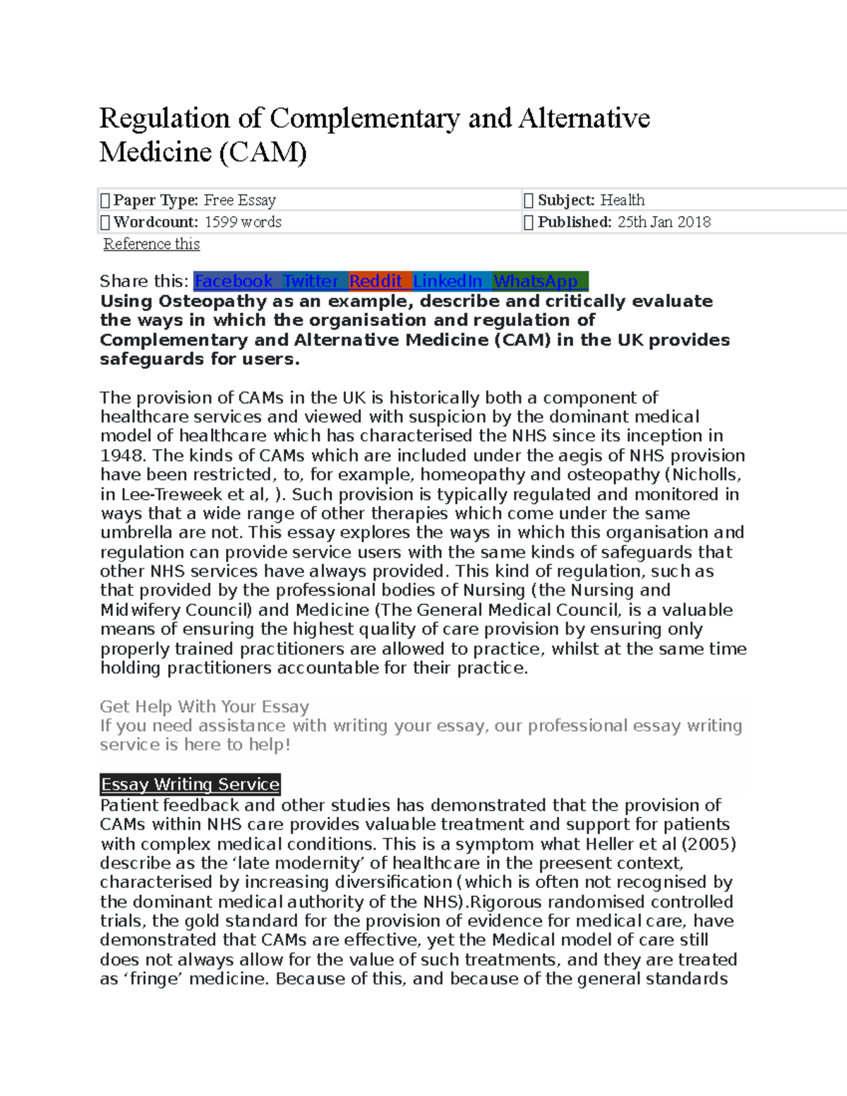 Regulation of Complementary and Alternative Medicine - The provision of ...