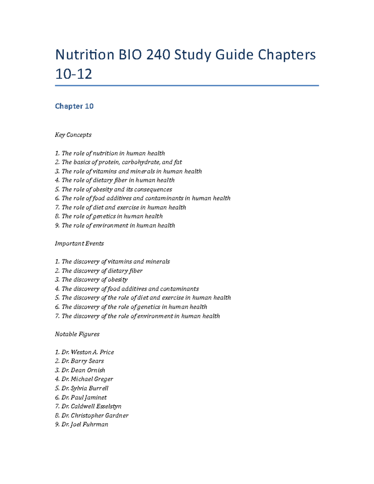 Nutrition BIO 240 Study Guide Chapters 10-12 - Nutrition BIO 240 Study ...
