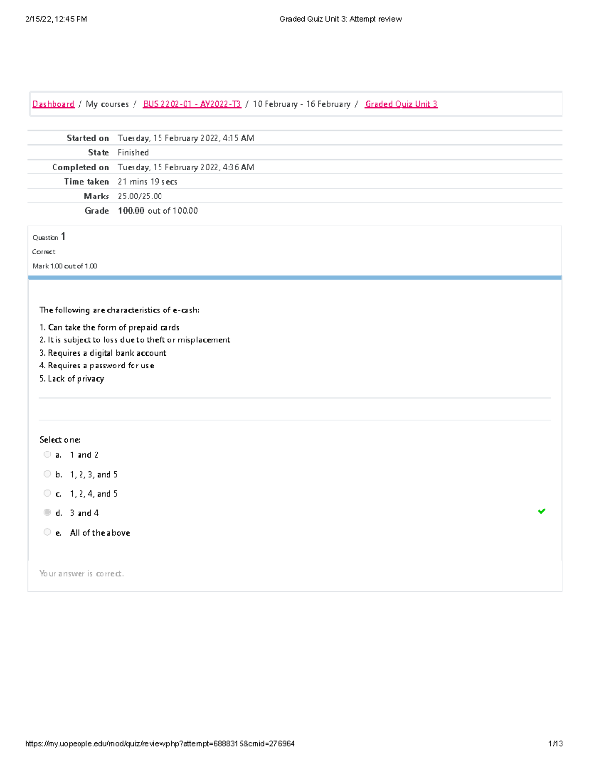 BUS 2202 Graded Quiz Unit 3 Attempt Review - Started On Tuesday, 15 ...