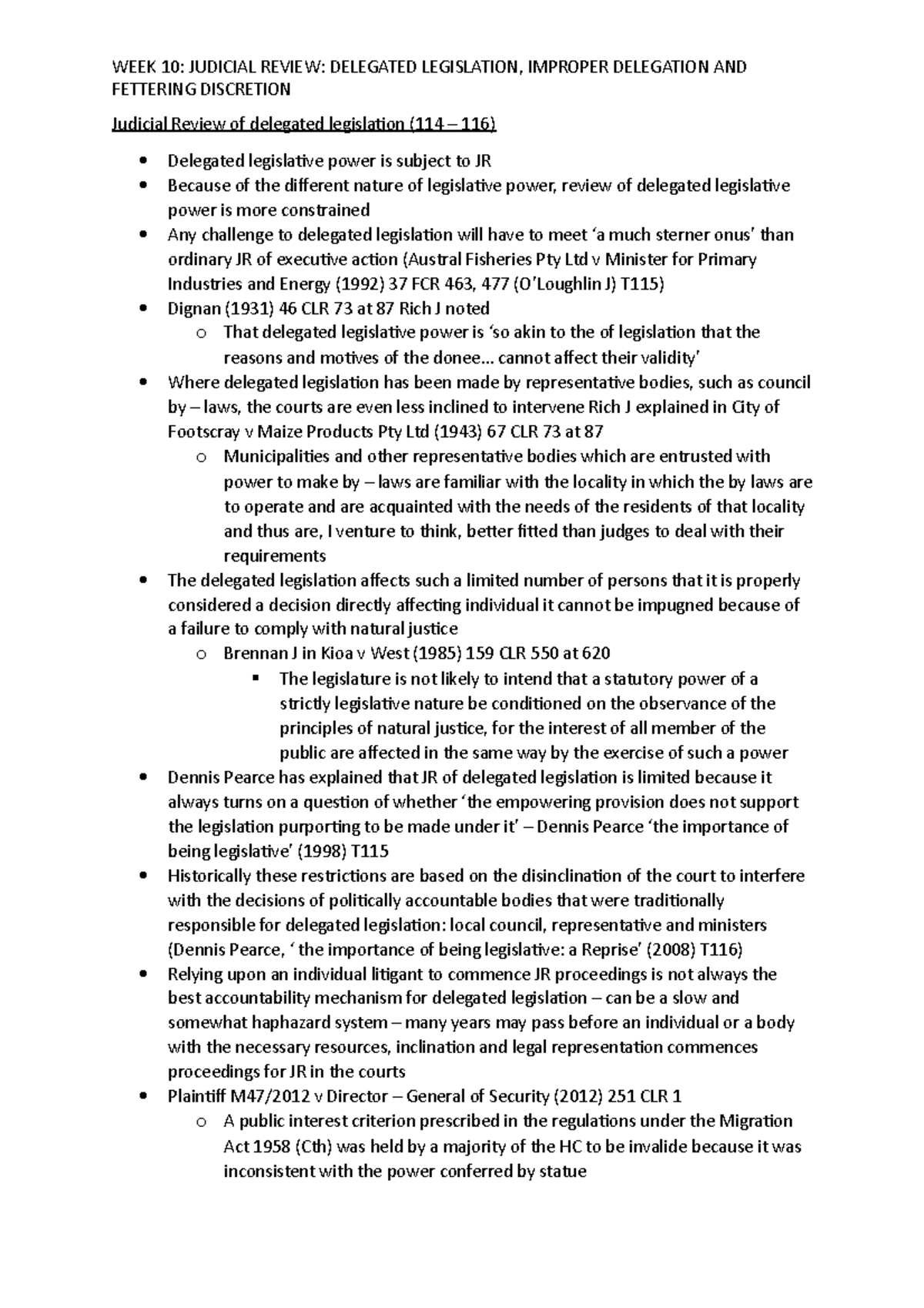 WEEK 10 JR Delegated Legislation, Improper Delegation AND Fettering ...