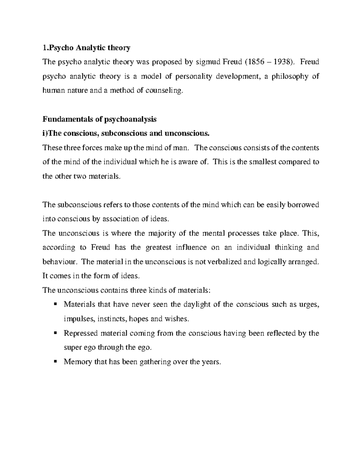Psychoanalytic Theory -Signmund Freud -Handout-1 - 1 Analytic theory ...