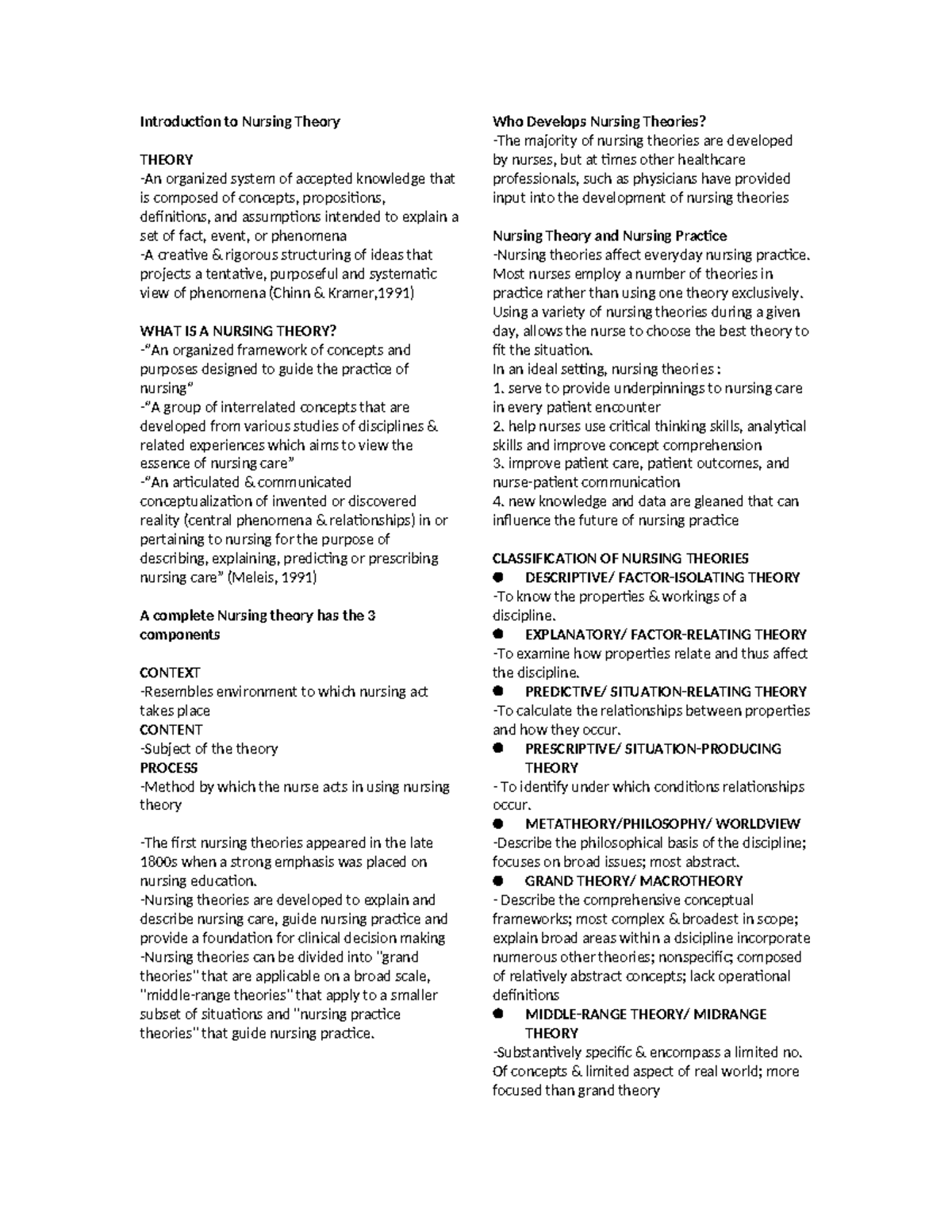 TFN reviewers - Introduction to Nursing Theory THEORY An organized ...