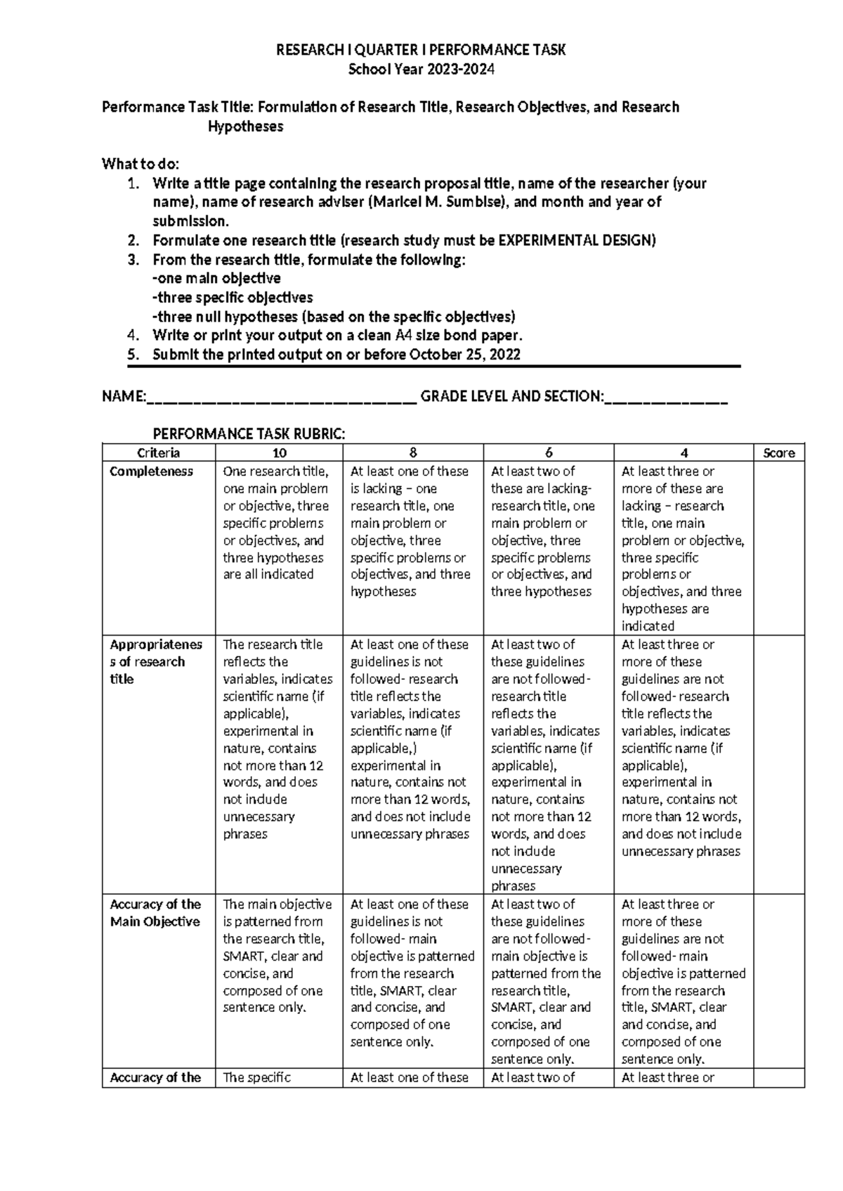 Res Q1PBL - jjj - RESEARCH I QUARTER I PERFORMANCE TASK School Year ...