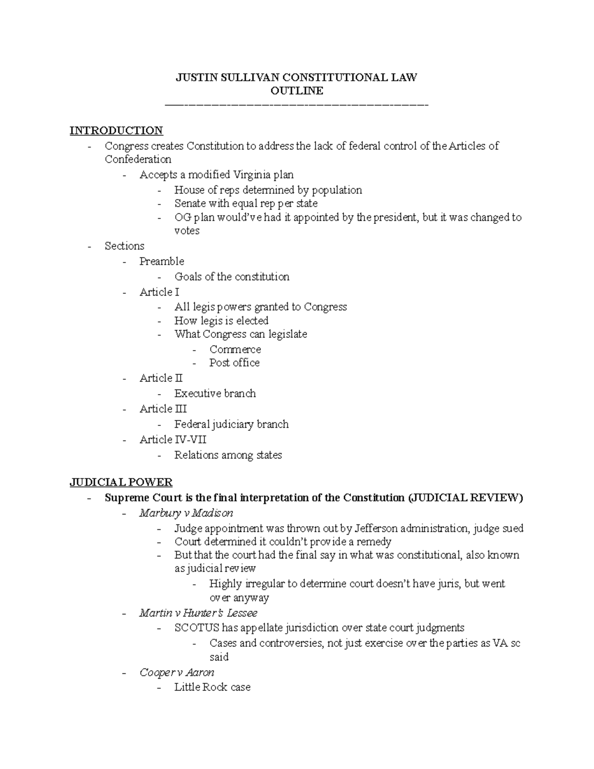 1L LAW-501-02 Con Law 0X XX 2023 Outline BC -JS - JUSTIN SULLIVAN ...