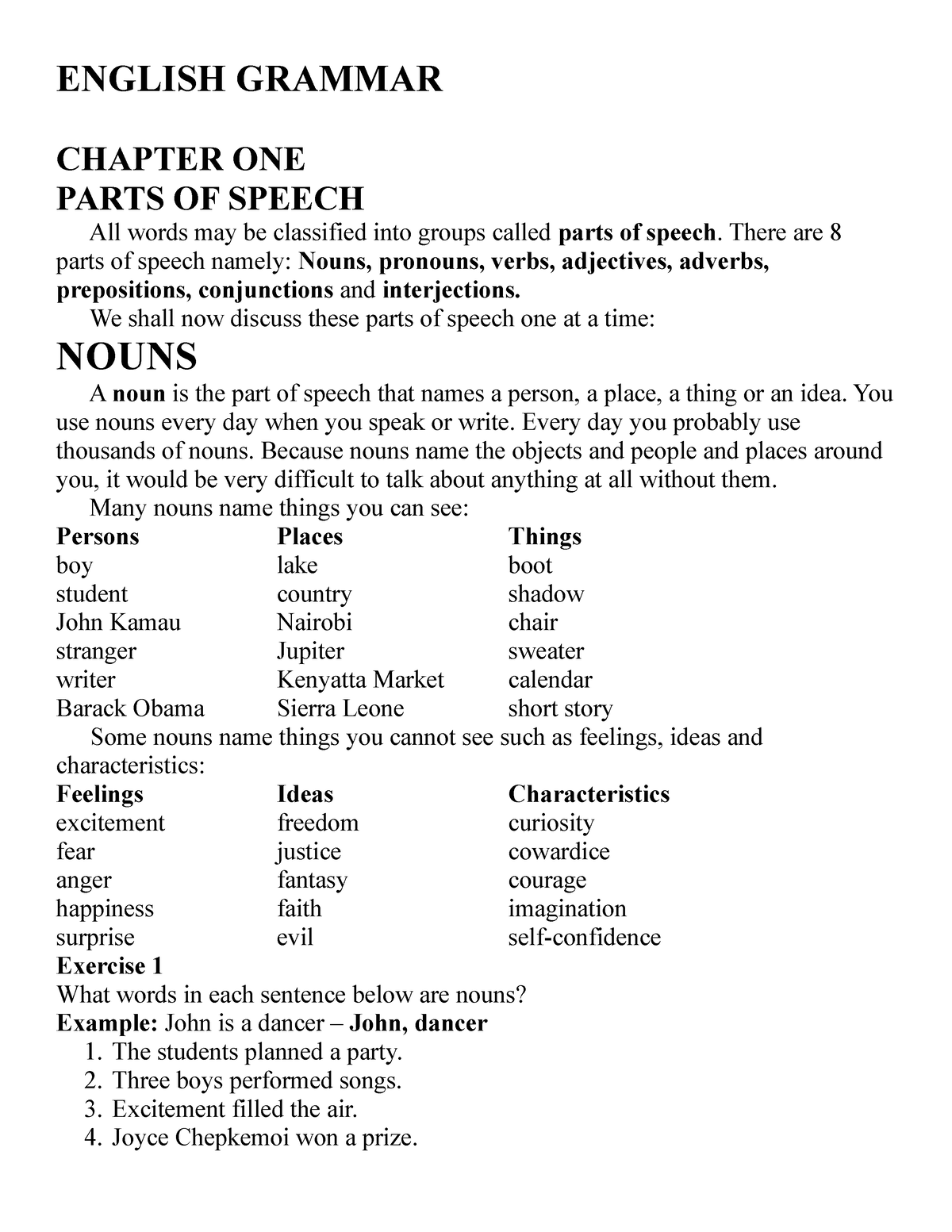 English Grammar ENGLISH GRAMMAR CHAPTER ONE PARTS OF SPEECH All Words 