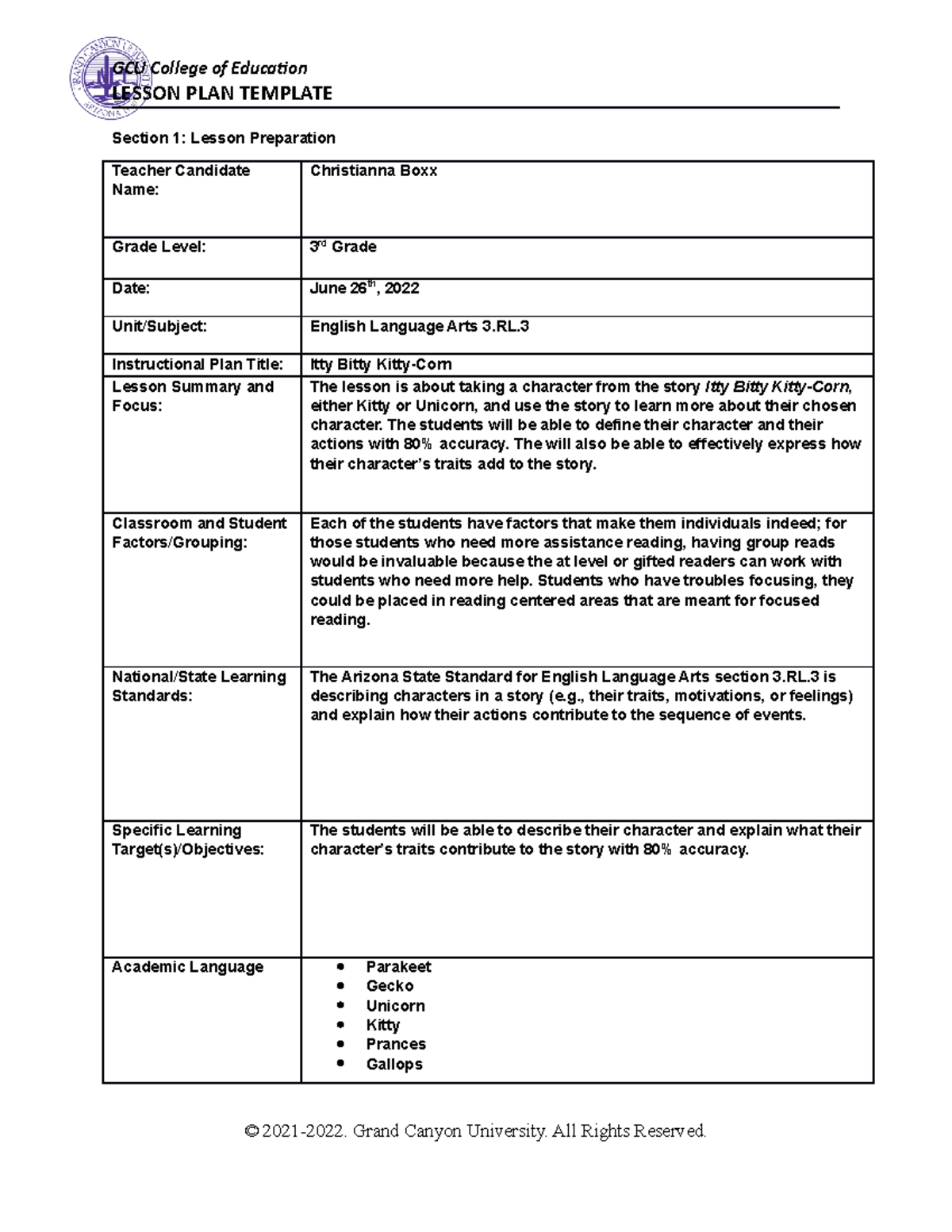 Topic 6 Benchmark Assignment - LESSON PLAN TEMPLATE Section 1: Lesson ...