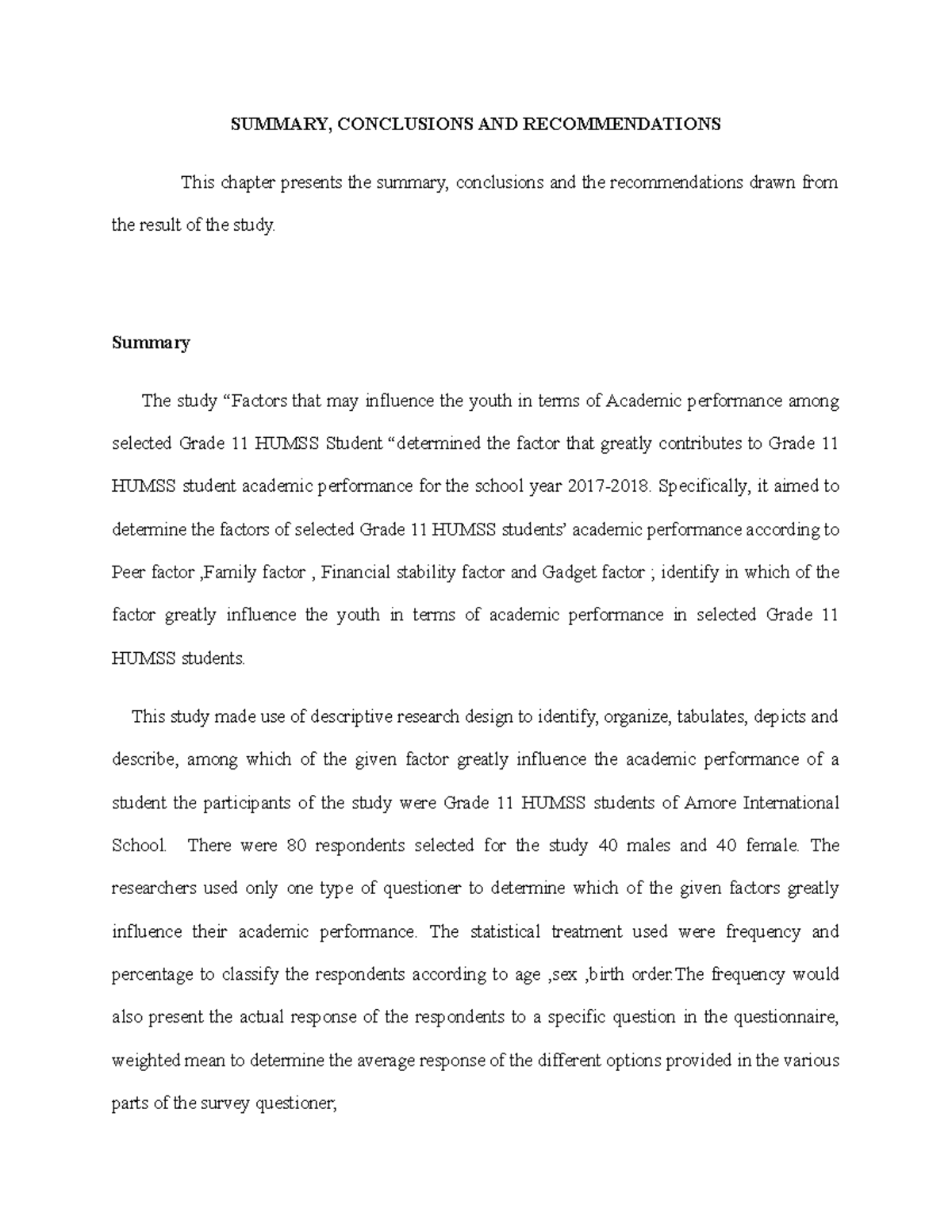 Summary Conclusion And Recommendation In Research Example