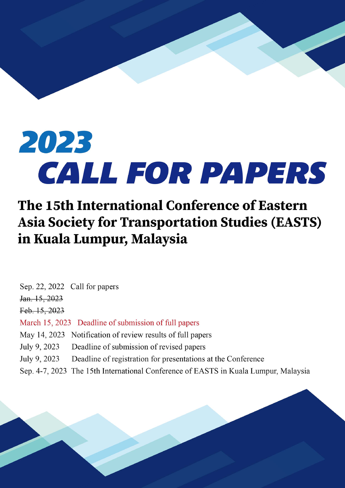 CallforPaper of Easts 2023 (3rd) Transportation Studies (EASTS) in