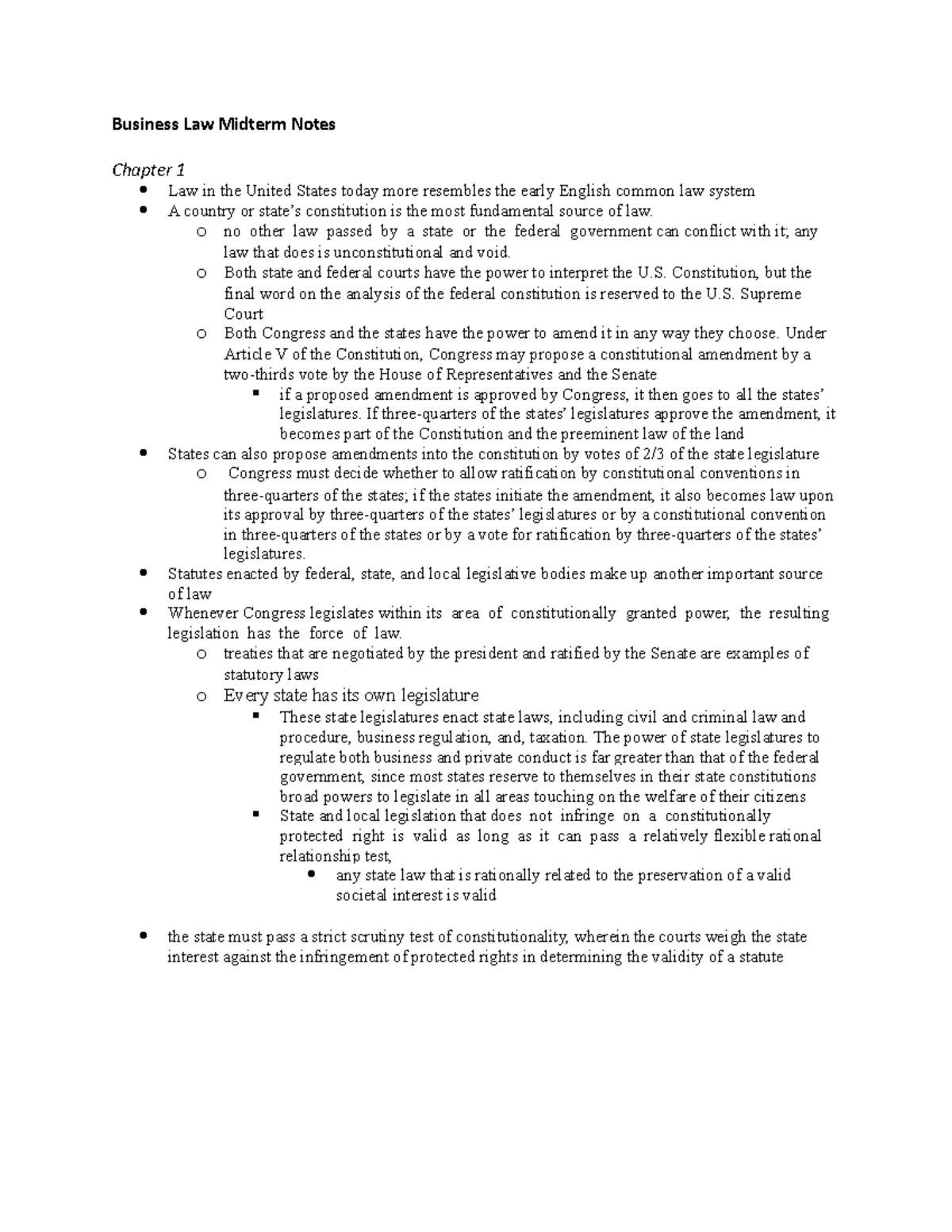 Business Law Midterm Notes 2 - Business Law Midterm Notes Chapter 1 Law ...