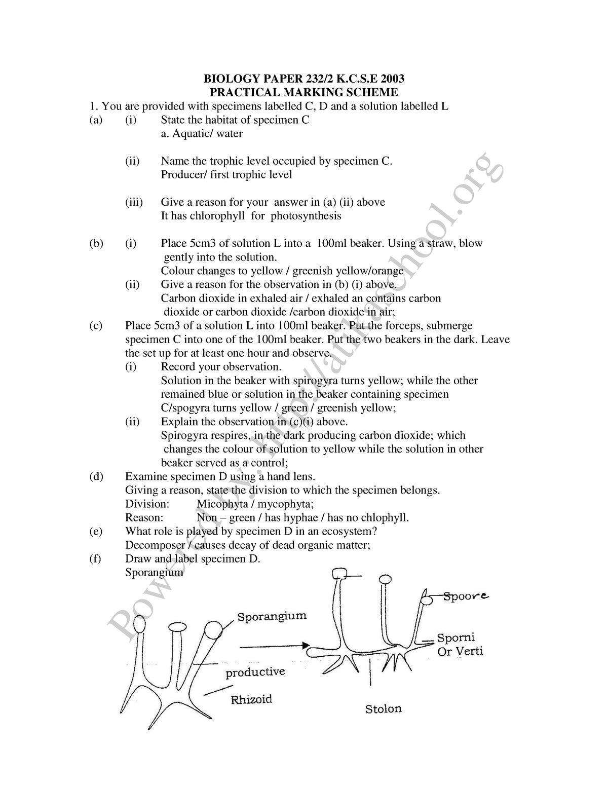 kcse biology pp2 essays