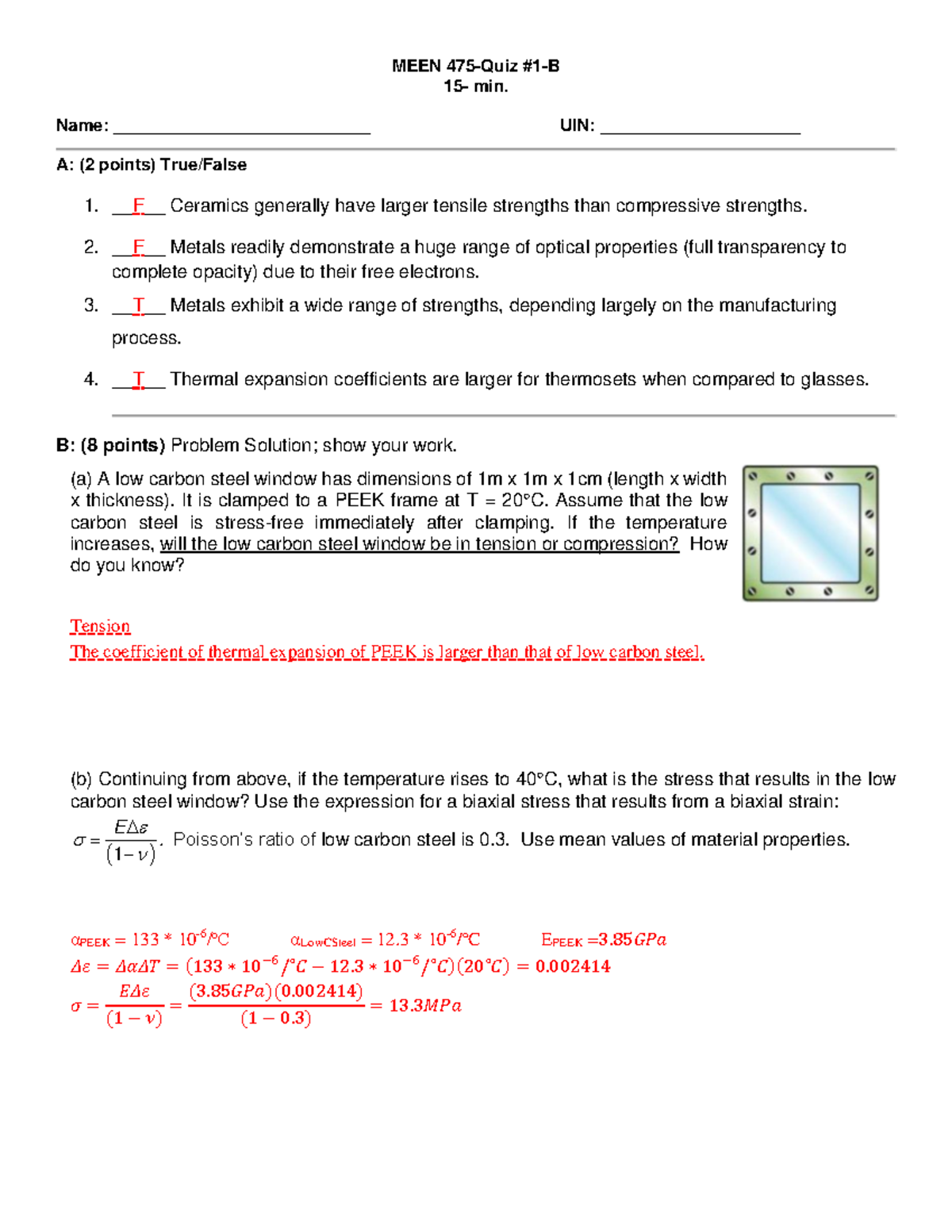 Meen 475 Quiz 1 B Solution Studocu