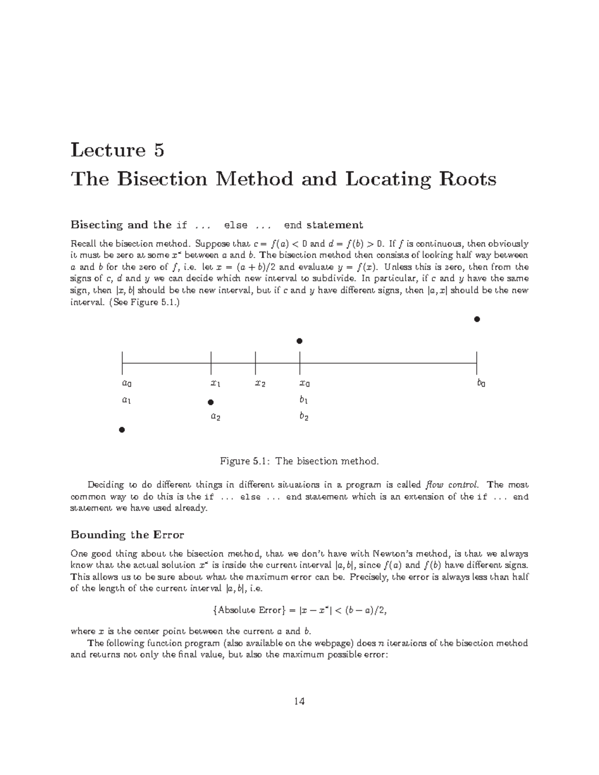 Lecture notes, lecture 1-5 - Lecture 5 The Bisection Method and ...