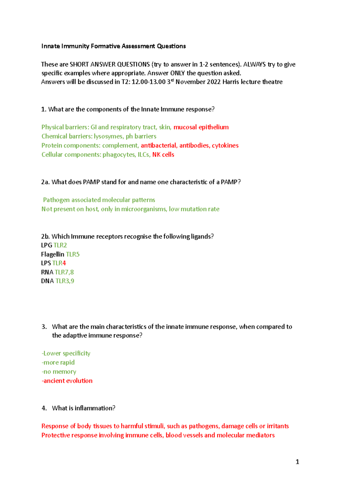 Innate immunity assessment with answers - Innate Immunity Formative ...