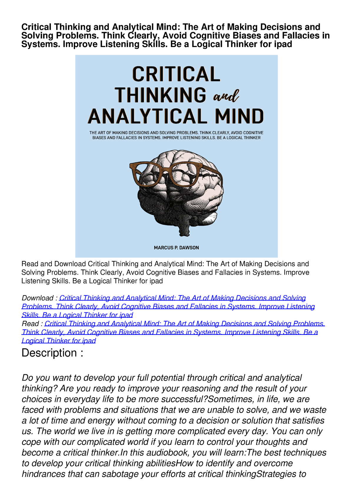 critical thinking and analytical mind book pdf