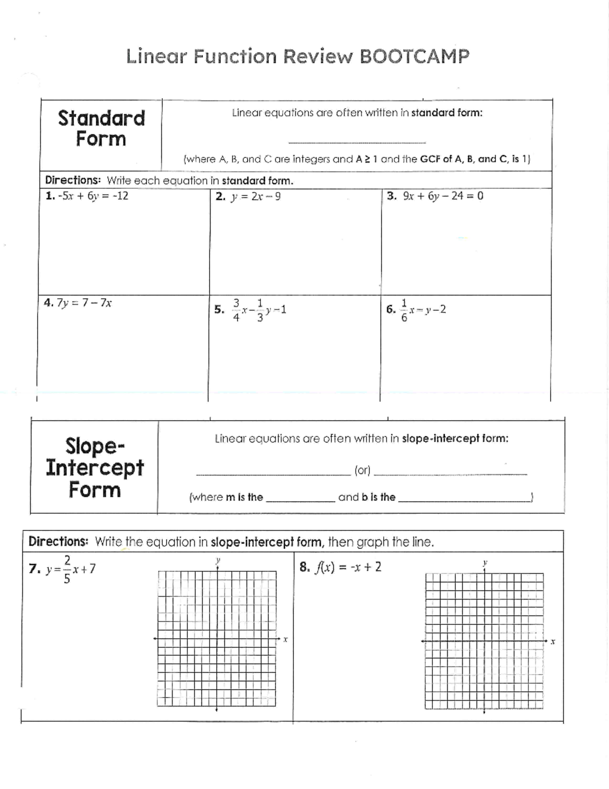 4. Linear Functions - AAAAAAAAAAAAAA - Linear Function Review BOOTCAMP ...
