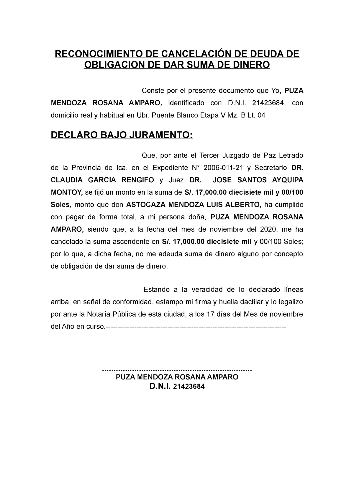 Cancelacion DE Deuda - ESCRITO - derecho contractual - UPSJB - Studocu