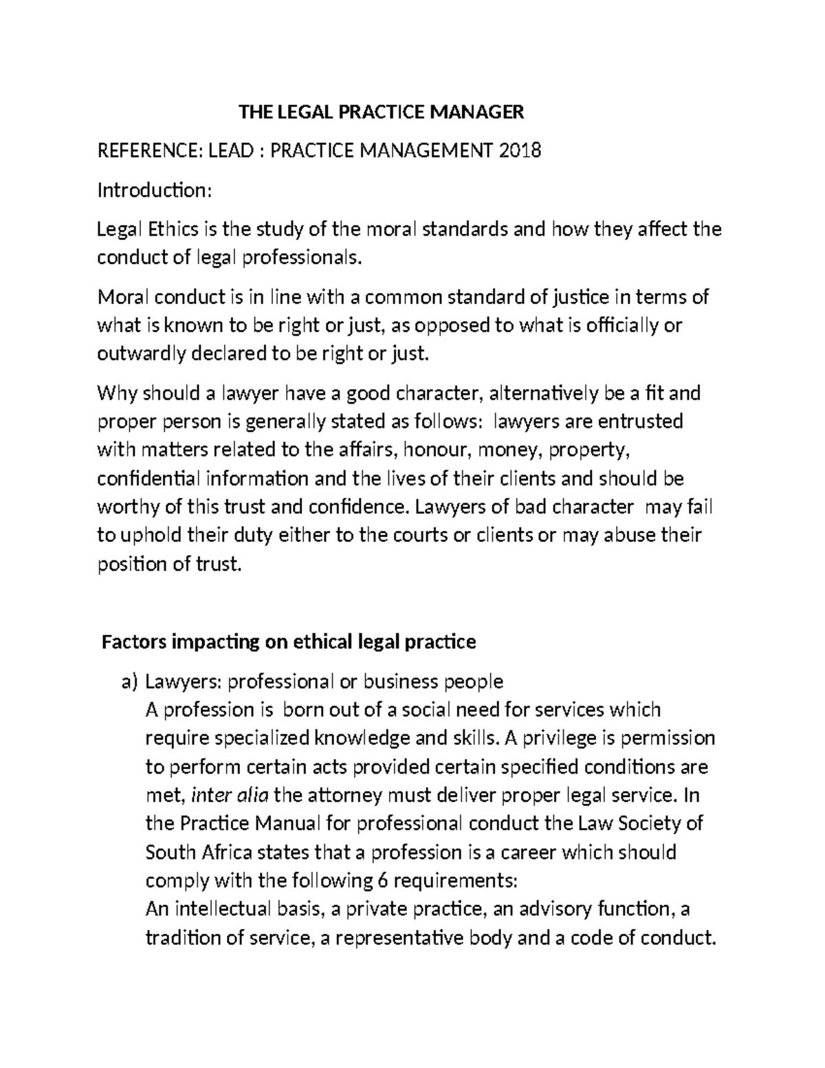 Lesson 3- THE Legal Manager - THE LEGAL PRACTICE MANAGER REFERENCE ...