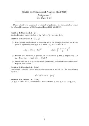Assignment-1-sol - MU, Mo - MATH 3312 Numerical Analysis (Fall 2018 ...