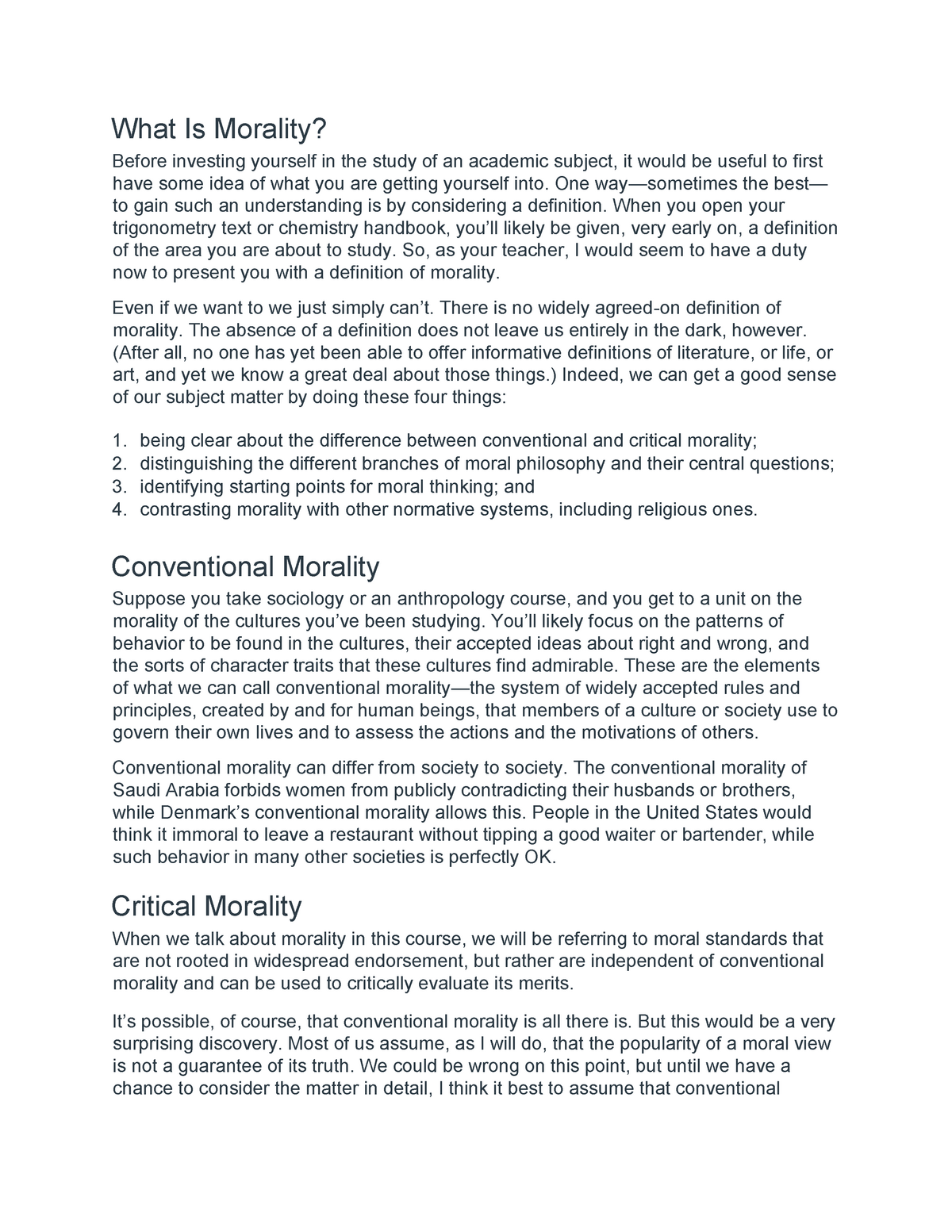 write an essay on the key features of morality