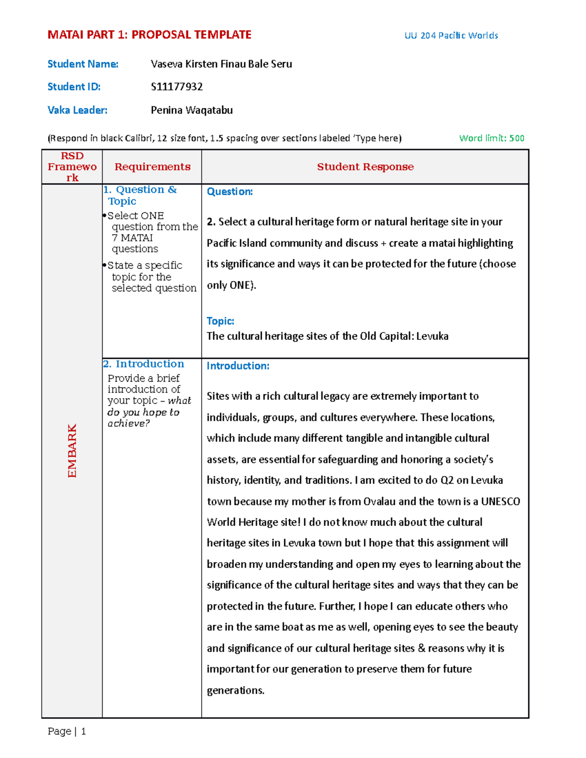 Matai Proposal PLAN - Essay - MATAI PART 1: PROPOSAL TEMPLATE UU 204 ...