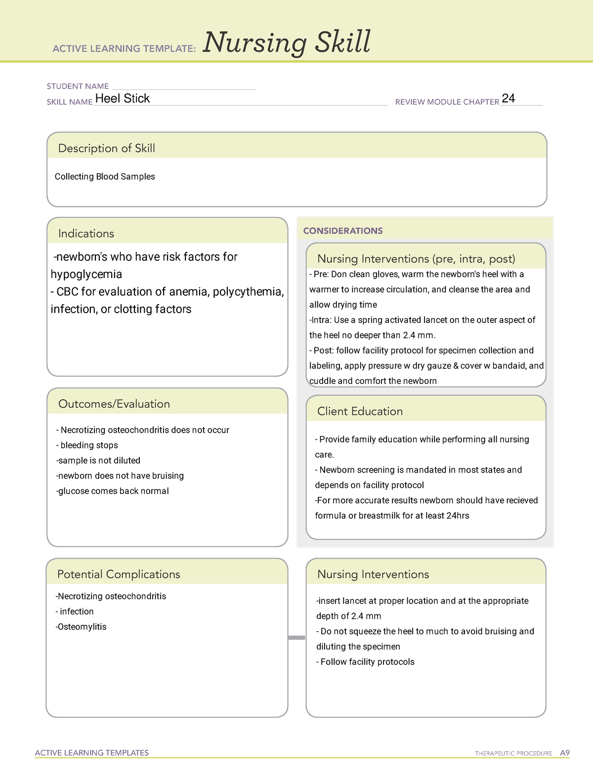 Heel Stick Active Learning Template Nursing Skill form - ACTIVE ...