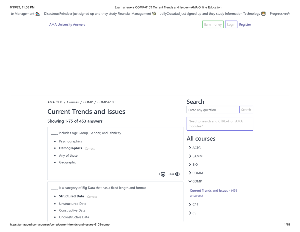 Exam Answers COMP-6103 Current Trends And Issues - AMA Online Education ...