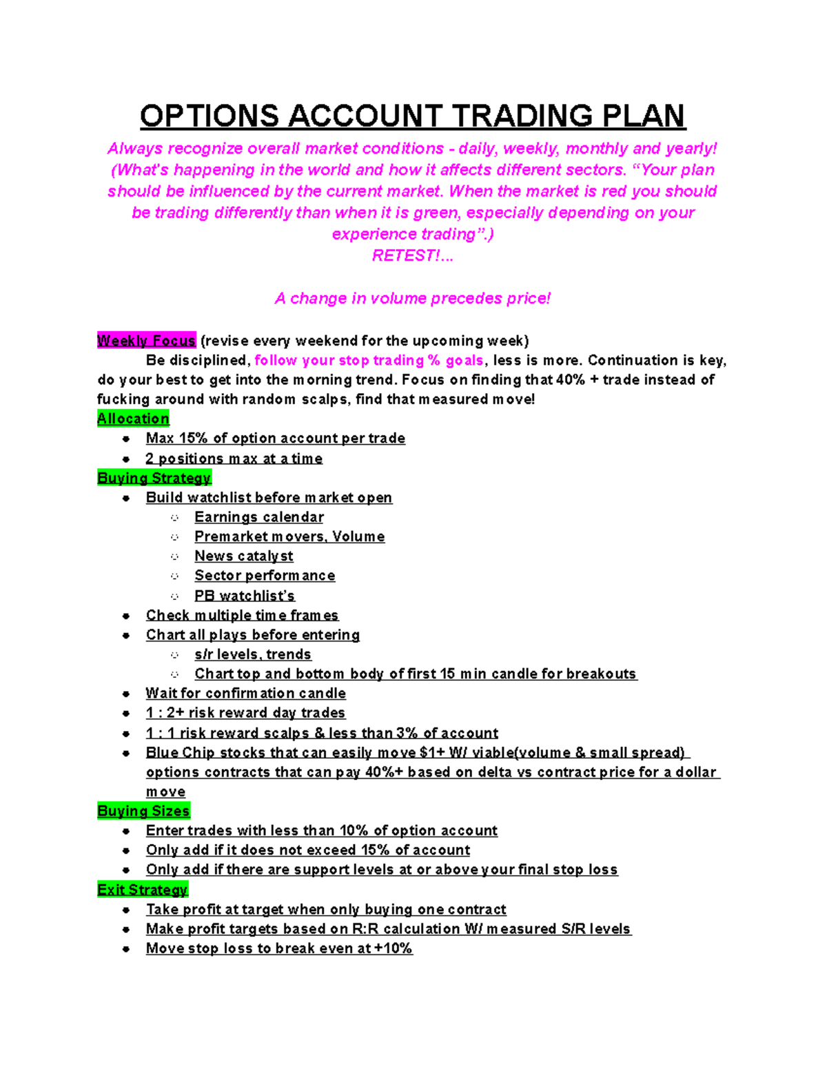 Options Trading Plan - OPTIONS ACCOUNT TRADING PLAN Always recognize ...
