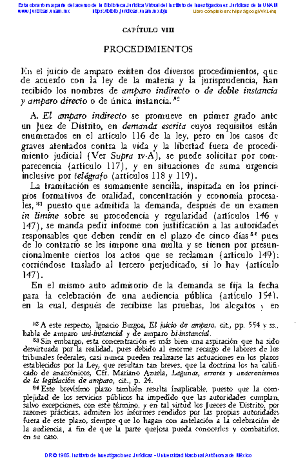 Amparo indirecto UNAM - CAPÍTULO VIII PROCEDIMIENTOS En el juicio de ...