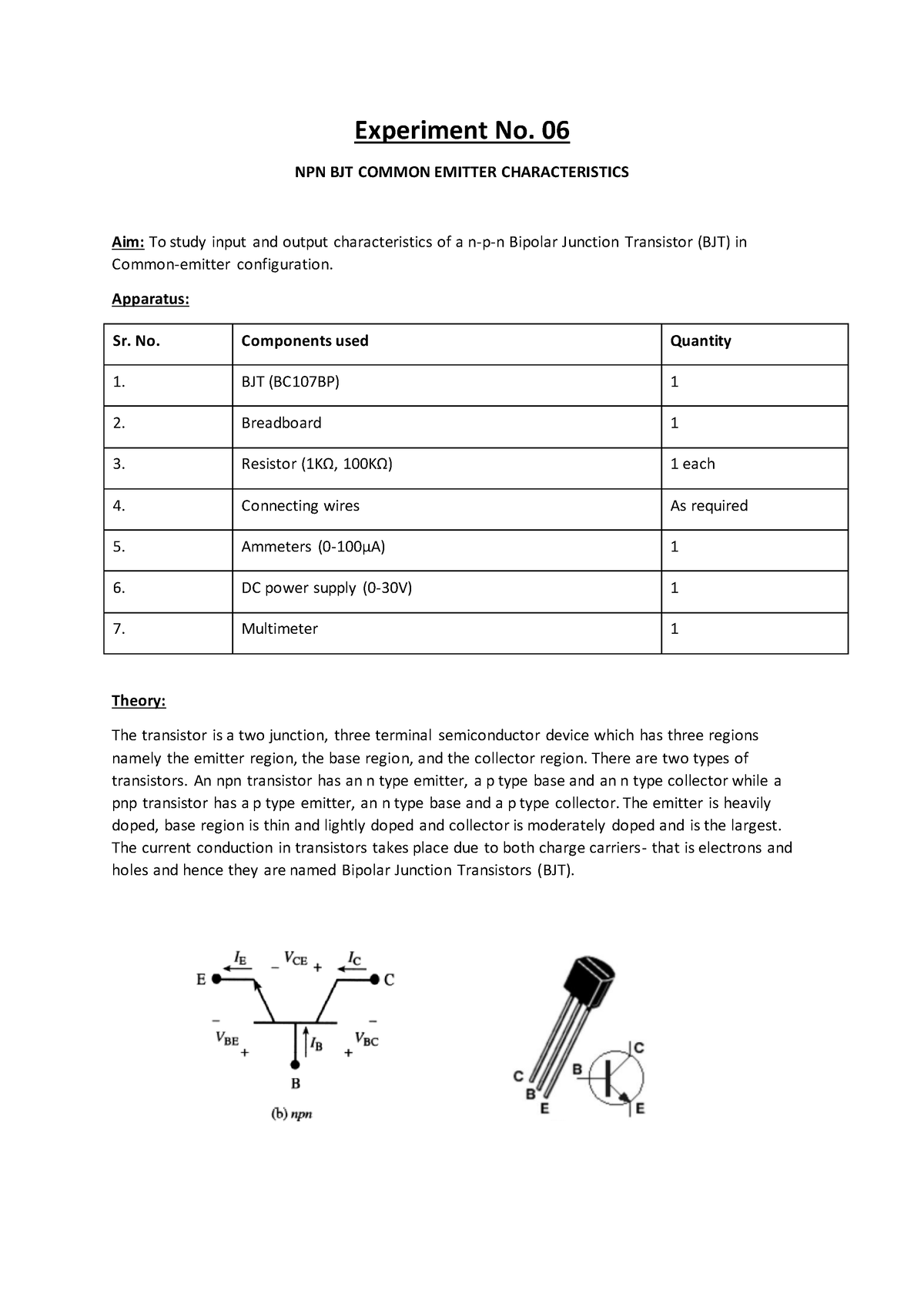 bjt common base characteristics experiment pdf