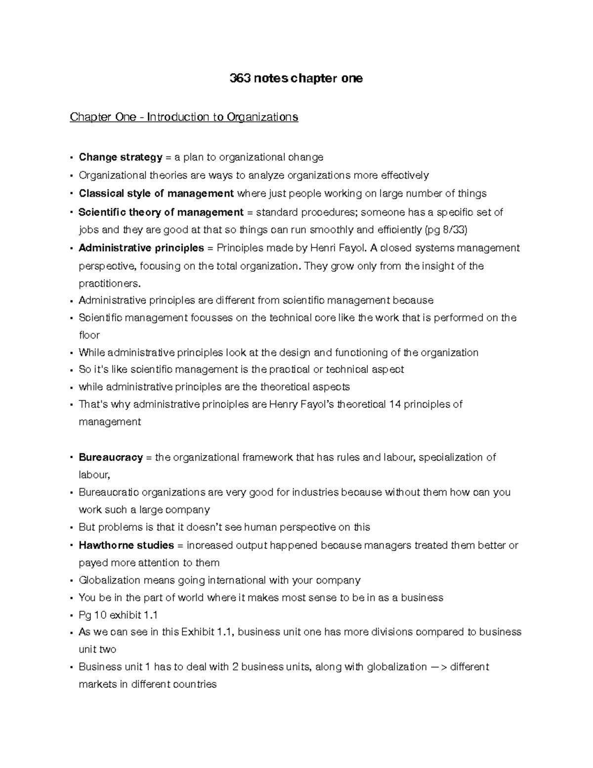 Chpt 1 notes - chapter one summary - Organization Theory and Design 3CE ...