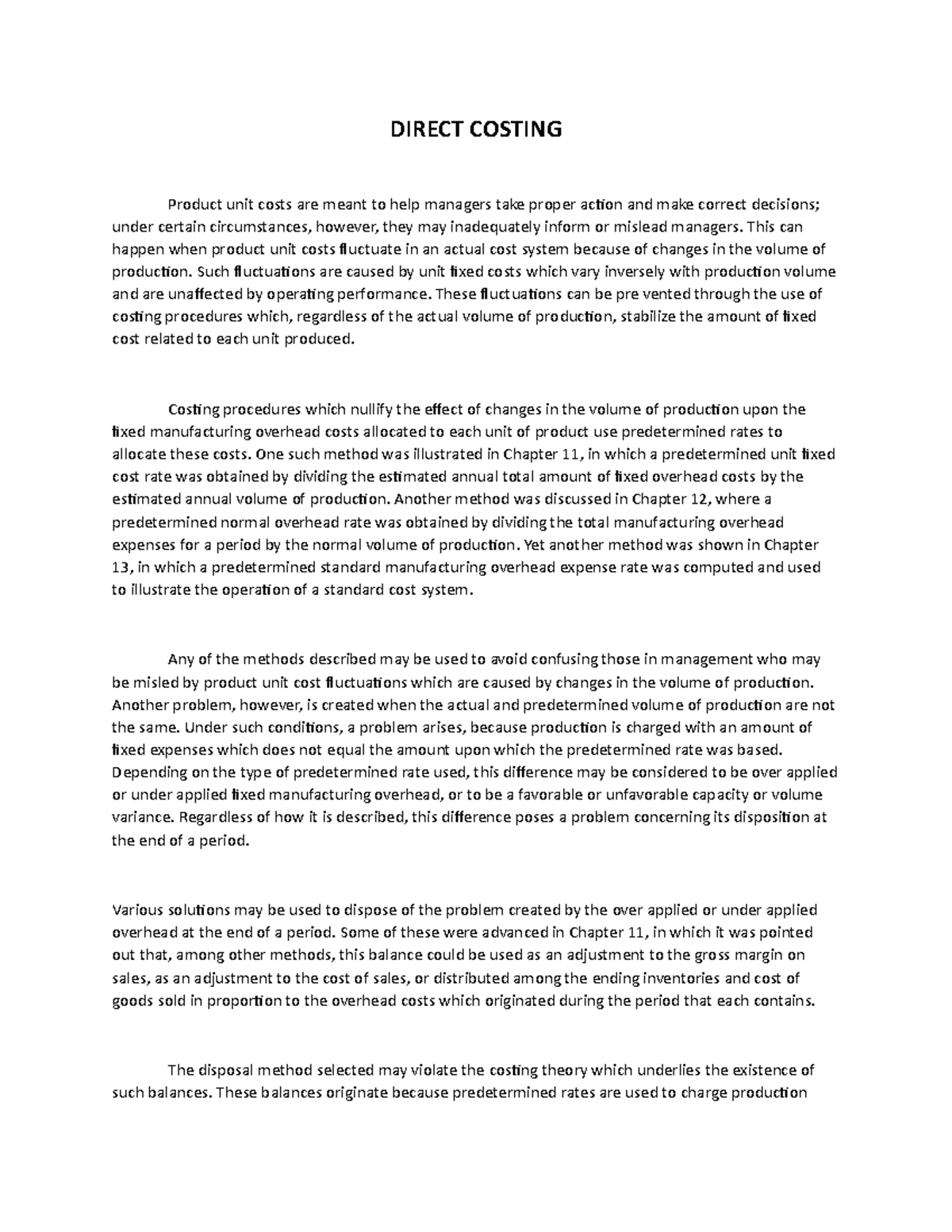Direct Costing - DIRECT COSTING Product unit costs are meant to help ...