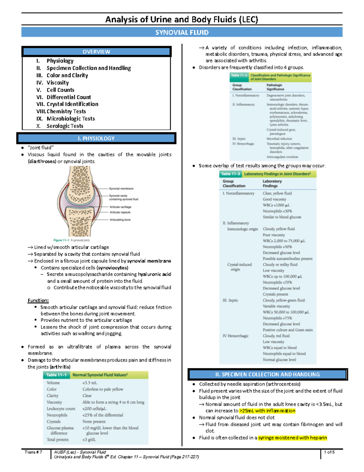 Analysis - Week 11 - Trans # 7 AUBF (Lec) - Synovial Fluid 1 of 5 ...