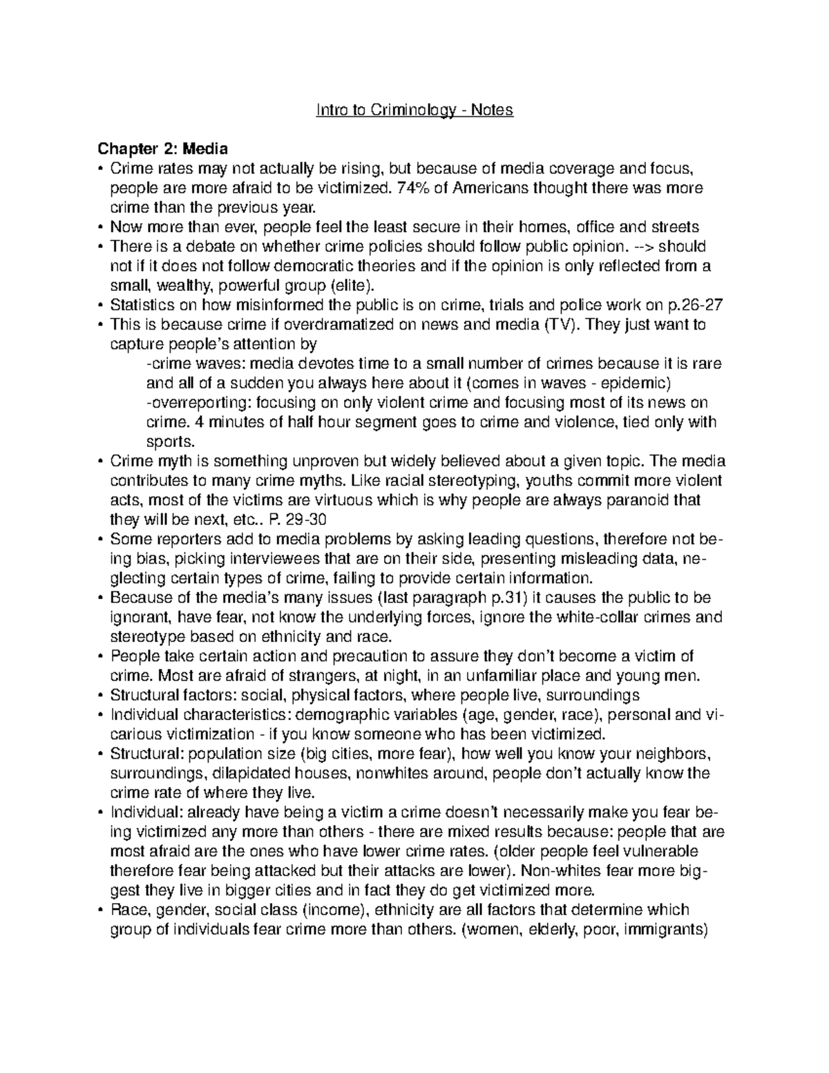 Lecture notes, all lectures - Intro to Criminology - Notes Chapter 2 ...